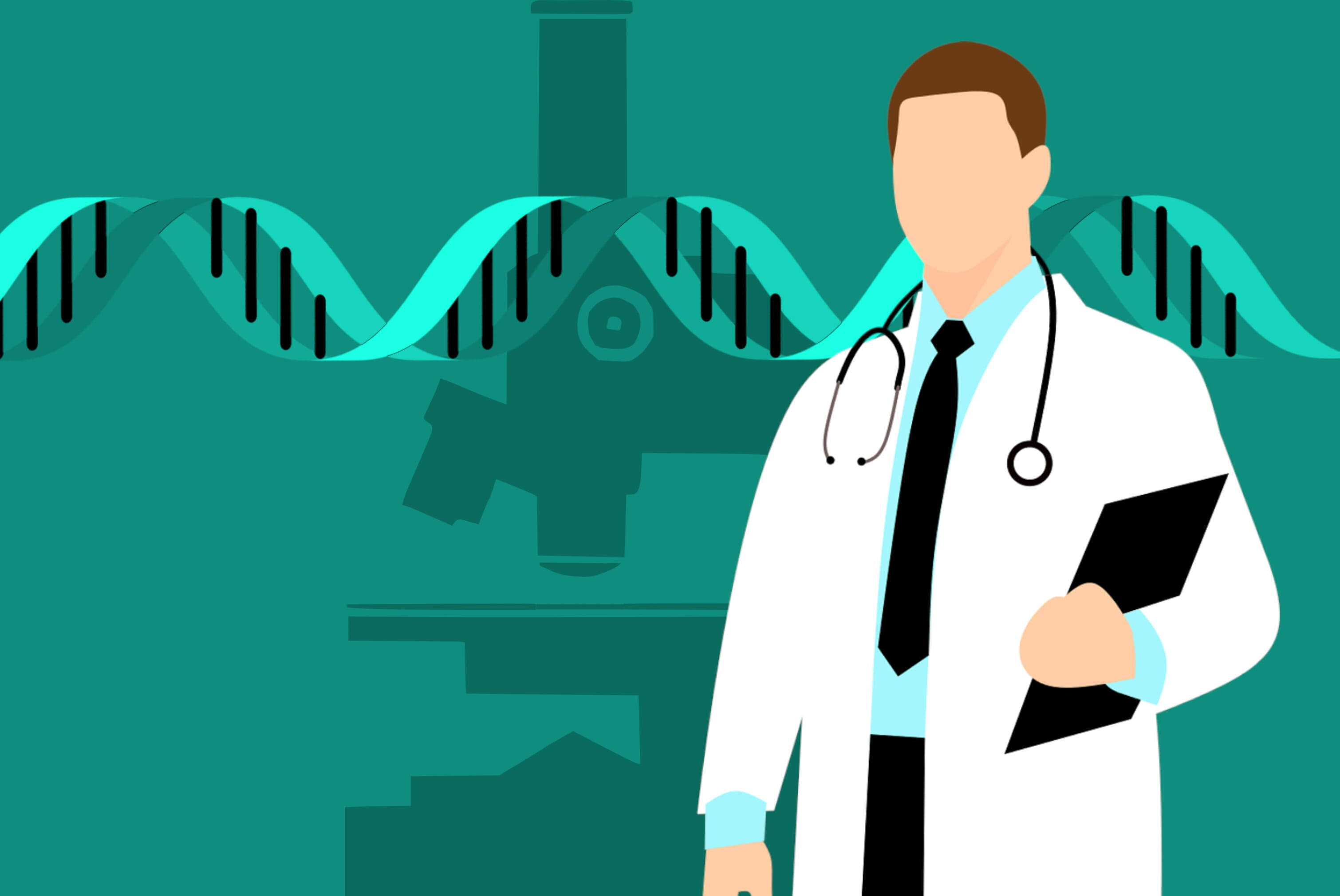 MBBS Doctor, white coat, teal background, 2K Desktop Wallpaper