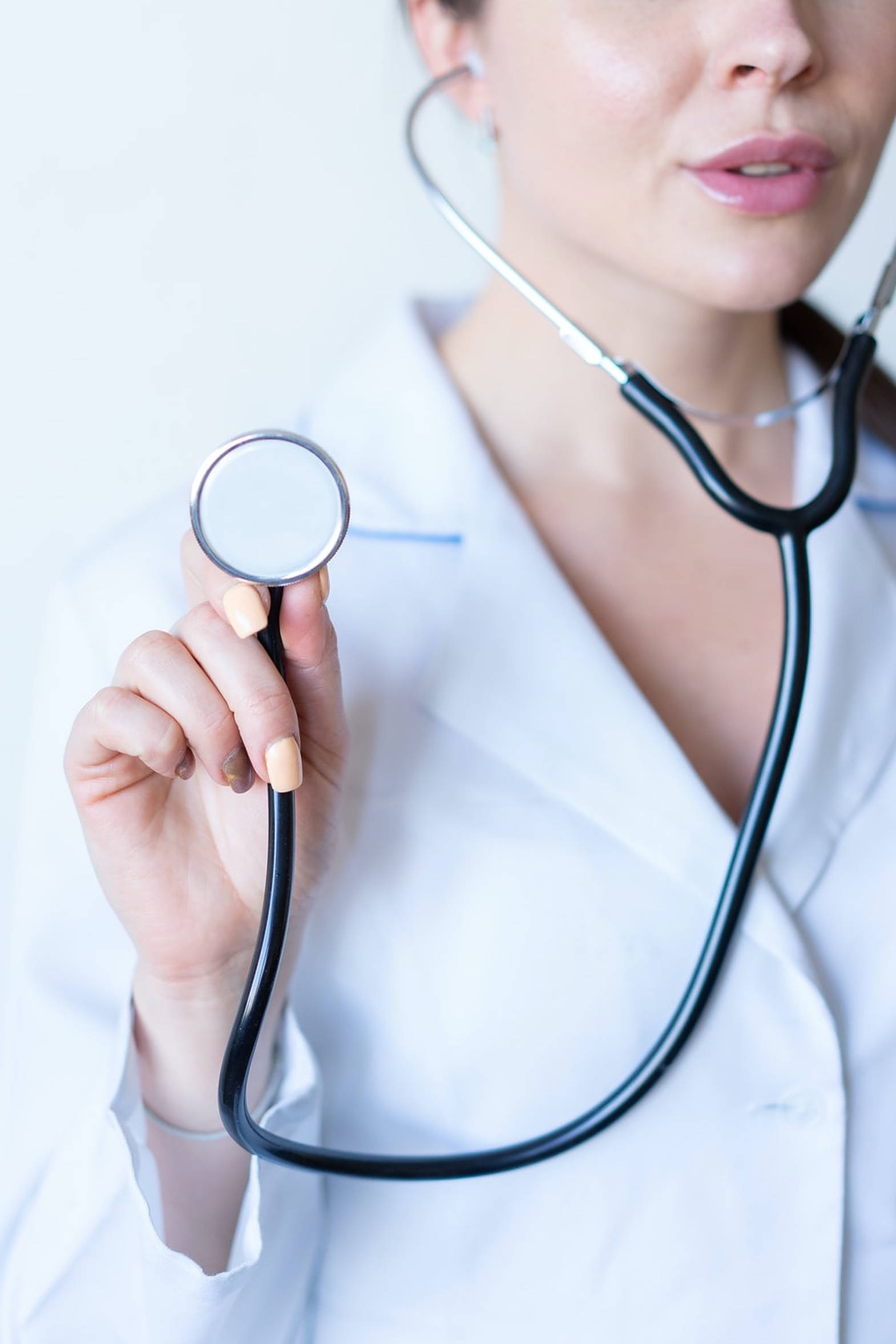 female doctor, white coat, stethoscope, Full HD Phone Wallpaper