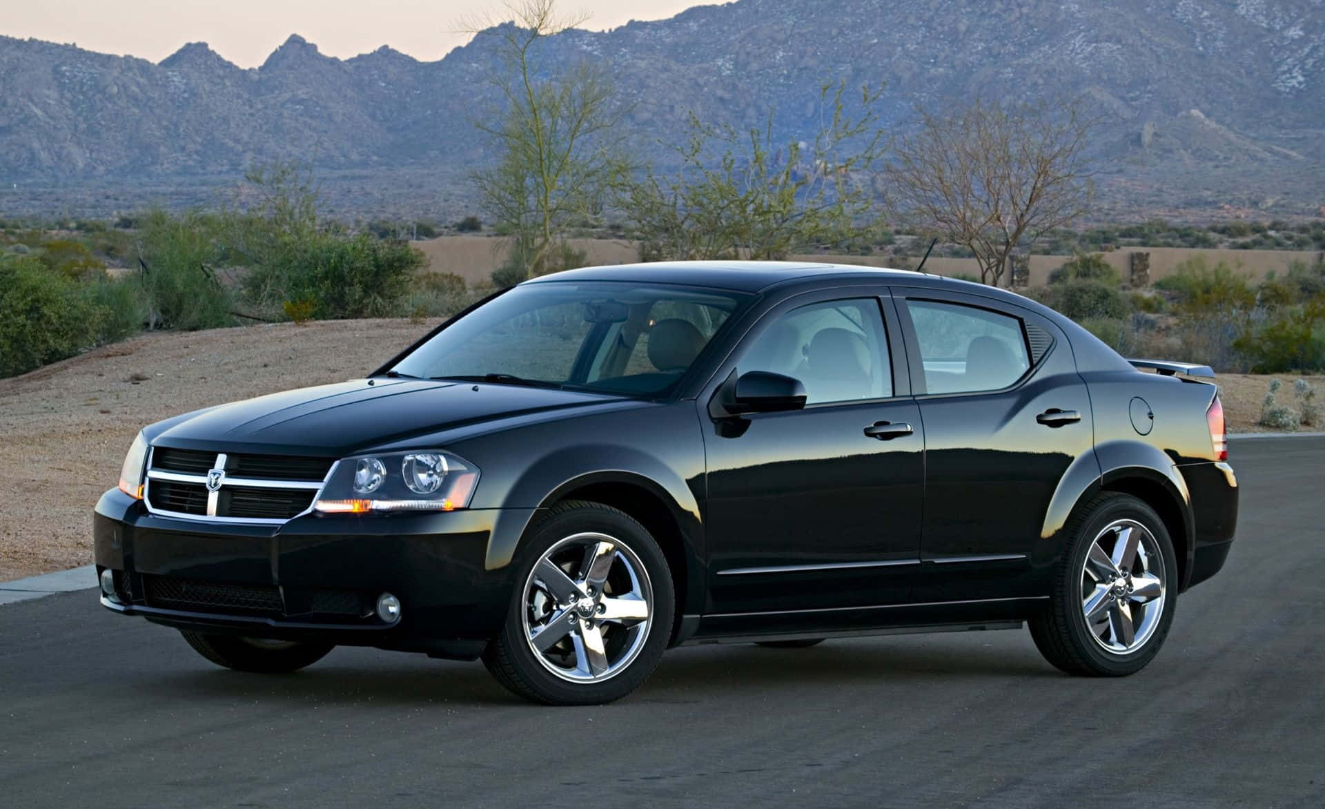 Dodge Avenger, black, desert road, Full HD Desktop Wallpaper