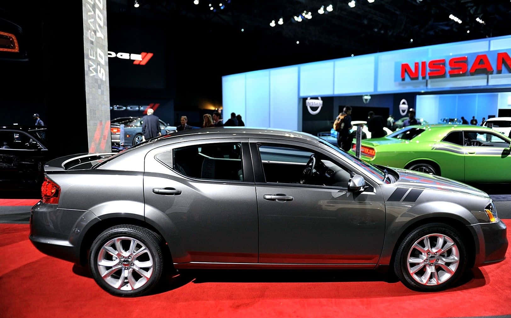 Dodge Avenger, sleek silver sedan, red carpet, HD Desktop Wallpaper