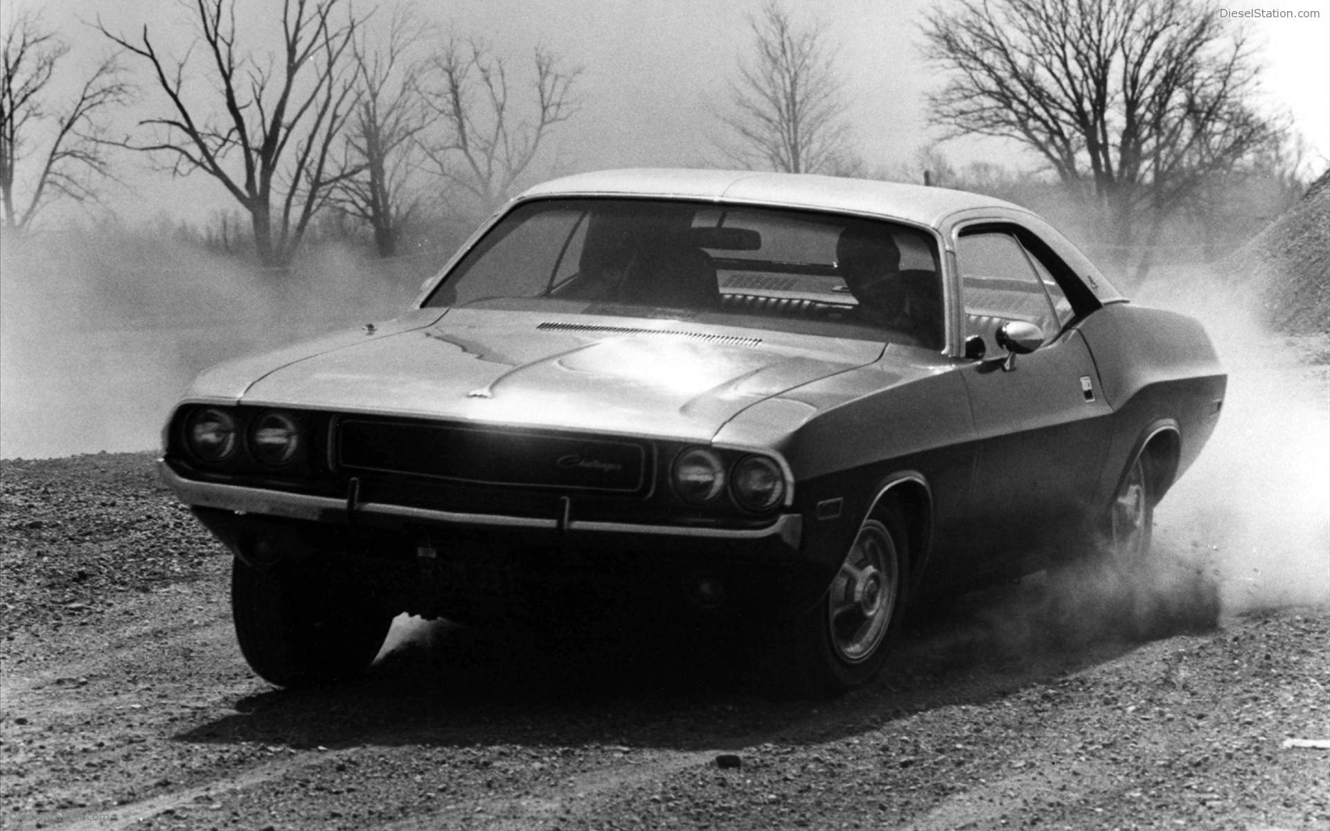 Dodge Challenger, vintage photograph, gravel road, Full HD Desktop Wallpaper