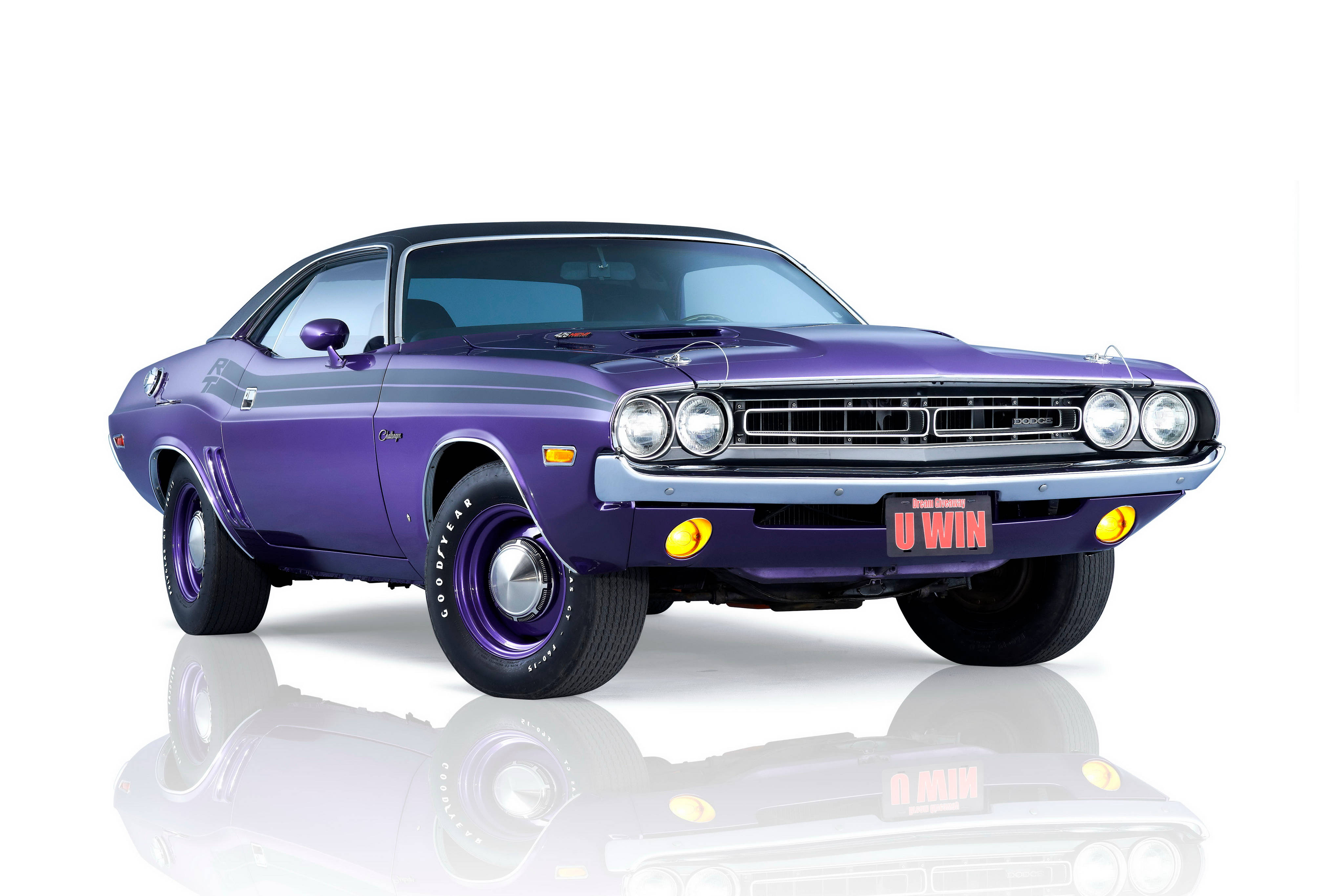 Dodge Challenger, purple, silver stripes, 4K Desktop Wallpaper