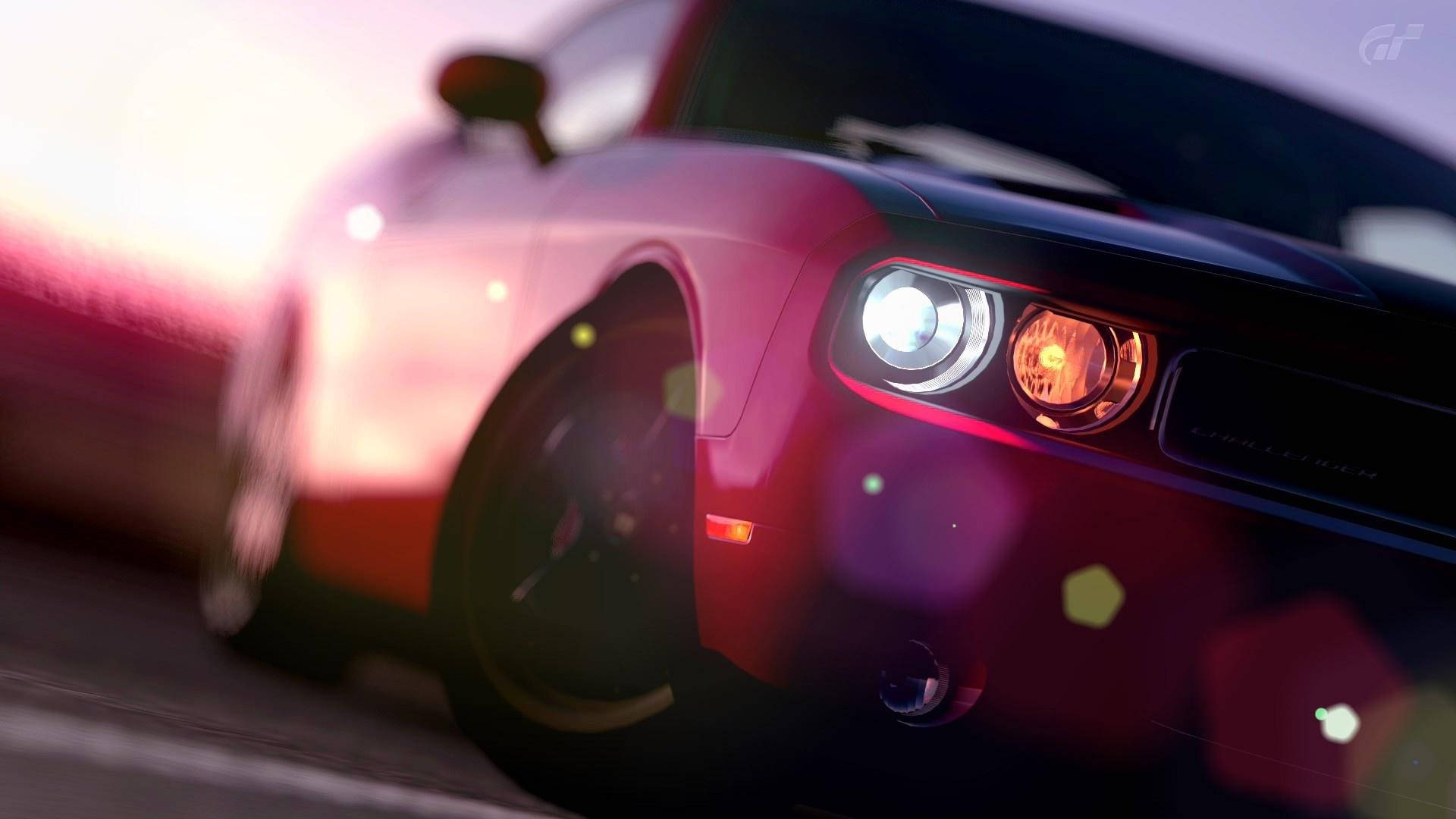 Dodge Challenger, twin headlights, sunset, Full HD Desktop Wallpaper