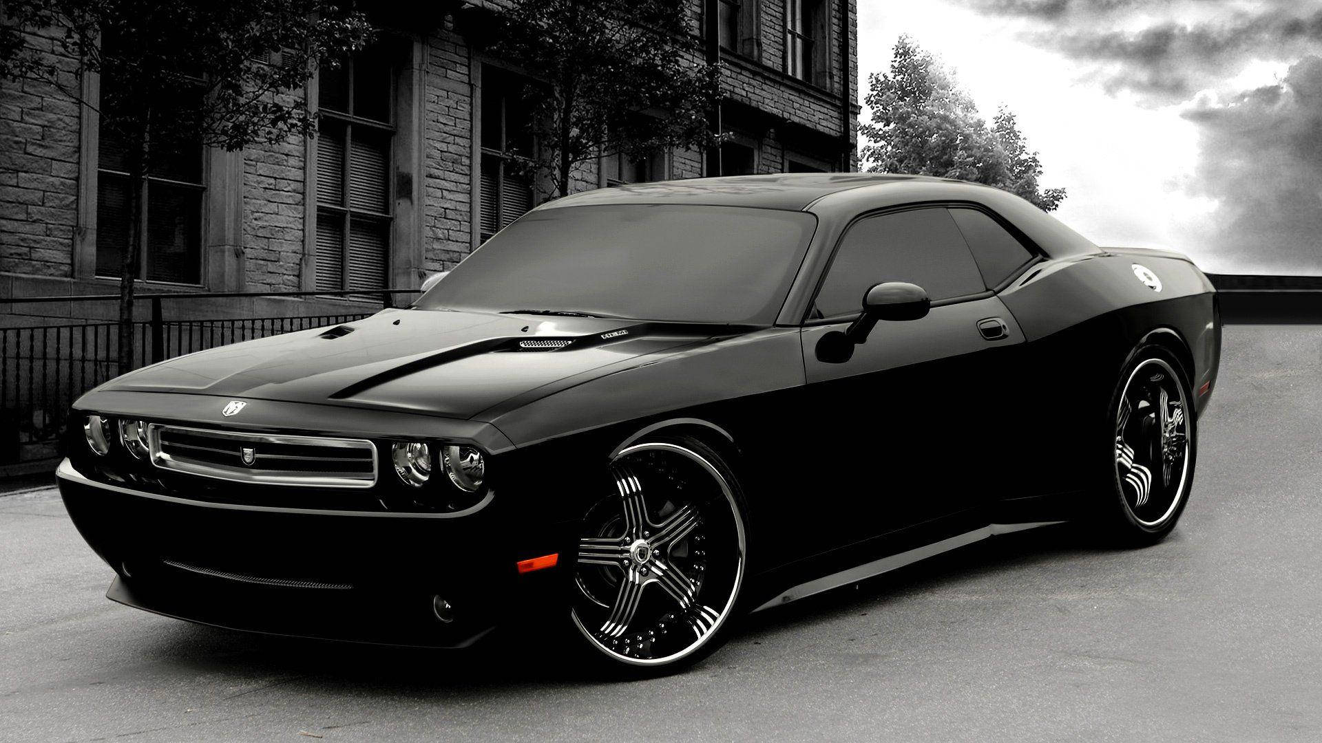 Dodge Challenger, matte black, custom wheels, Full HD Desktop Wallpaper