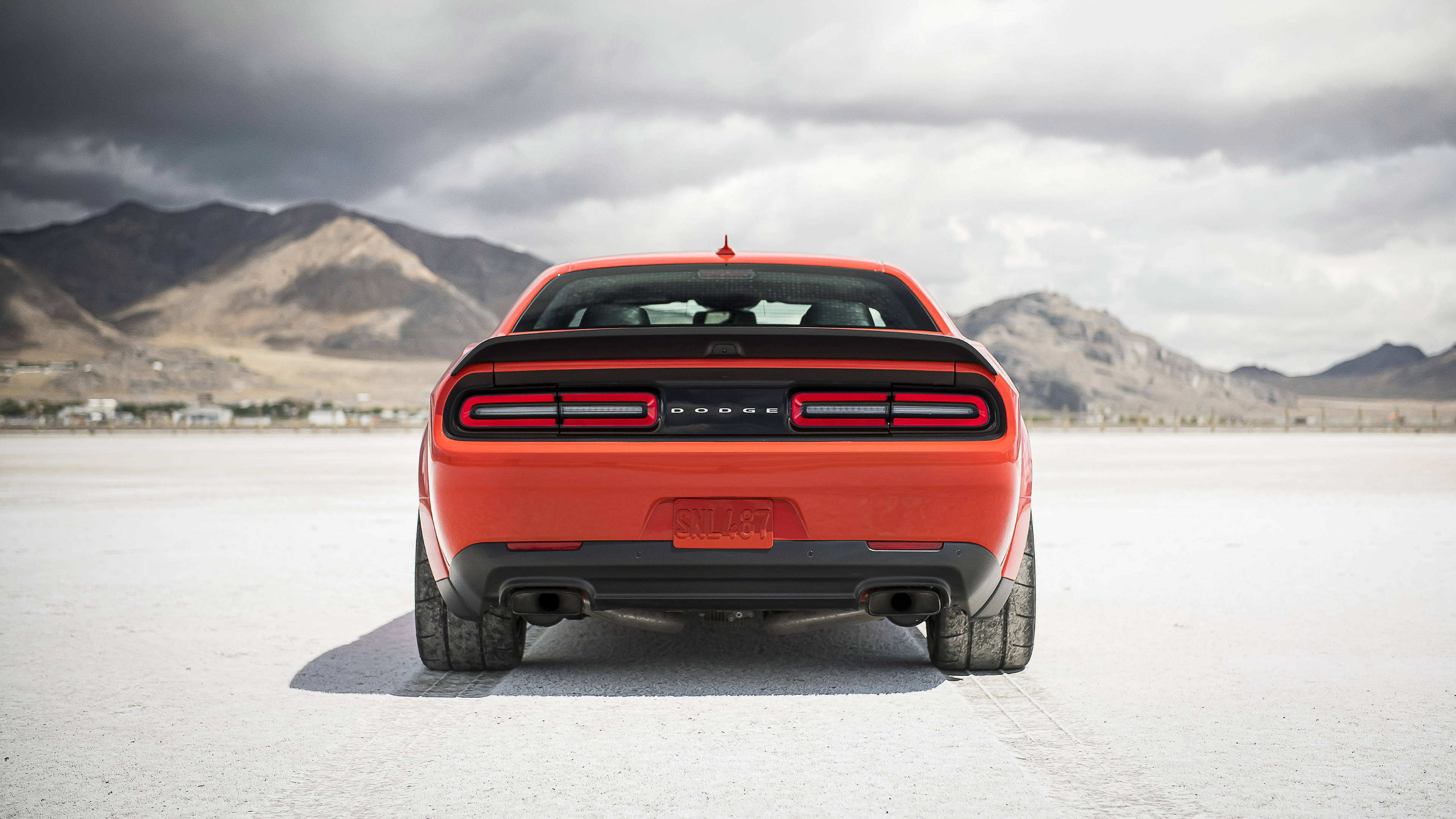 Dodge Challenger, vibrant orange, white salt flat, 4K Desktop Wallpaper