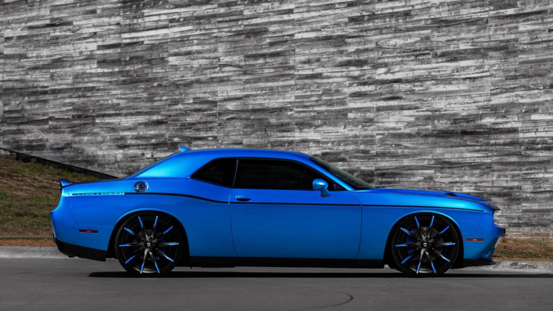 Dodge Challenger, blue, black accents, Full HD Desktop Wallpaper