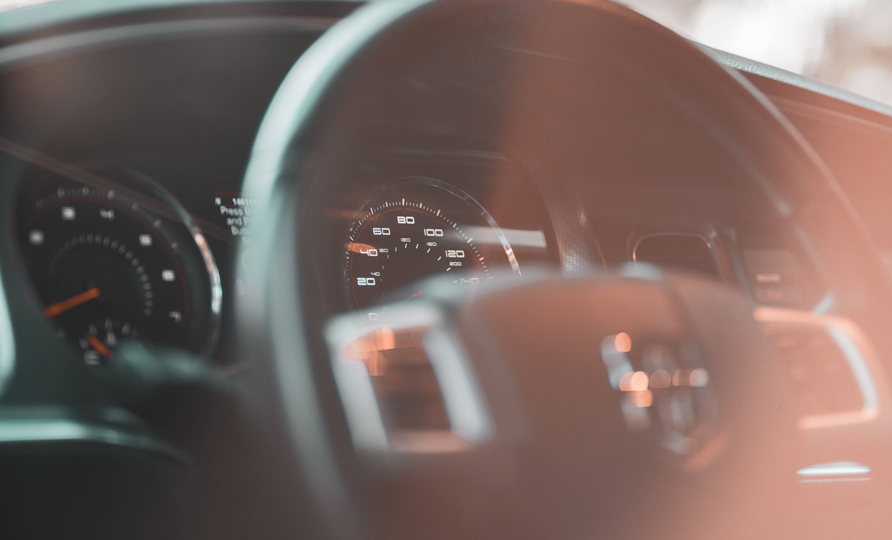 Dodge Challenger, steering wheel, dashboard, 2K Desktop Wallpaper