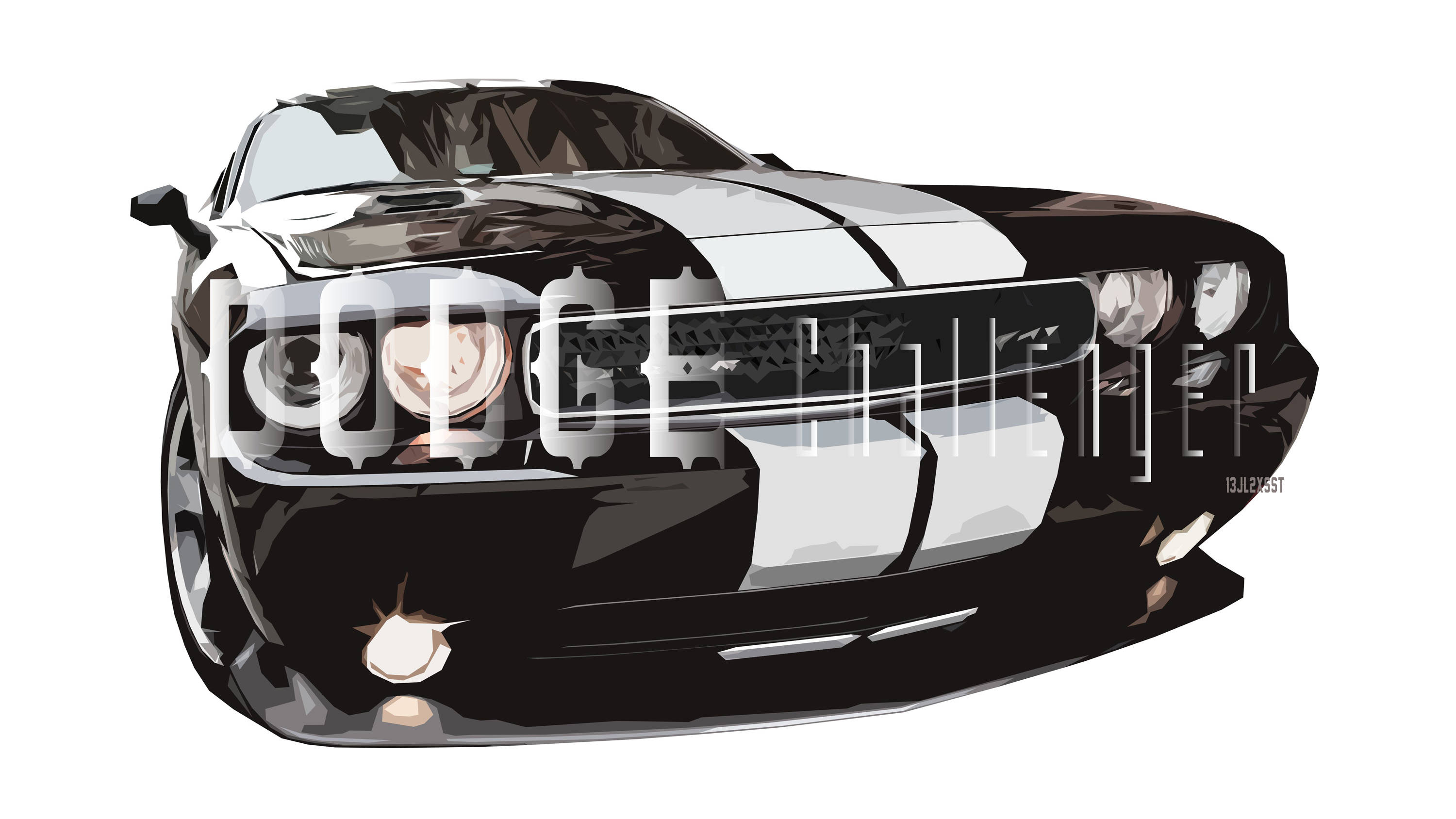 Dodge Challenger, black, white racing stripes, 2K Desktop Wallpaper