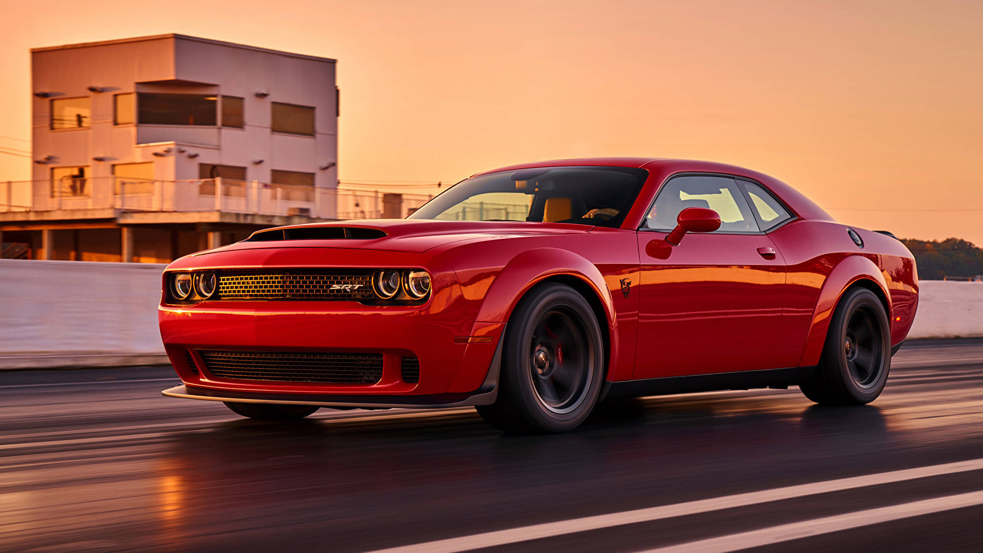 Dodge Challenger, low stance, sunset, Full HD Desktop Wallpaper