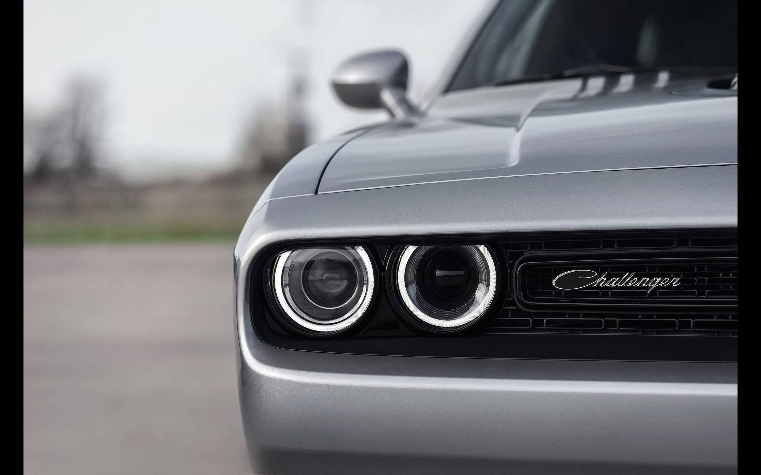 Dodge Challenger, silver, circular headlights, 2K Desktop Wallpaper