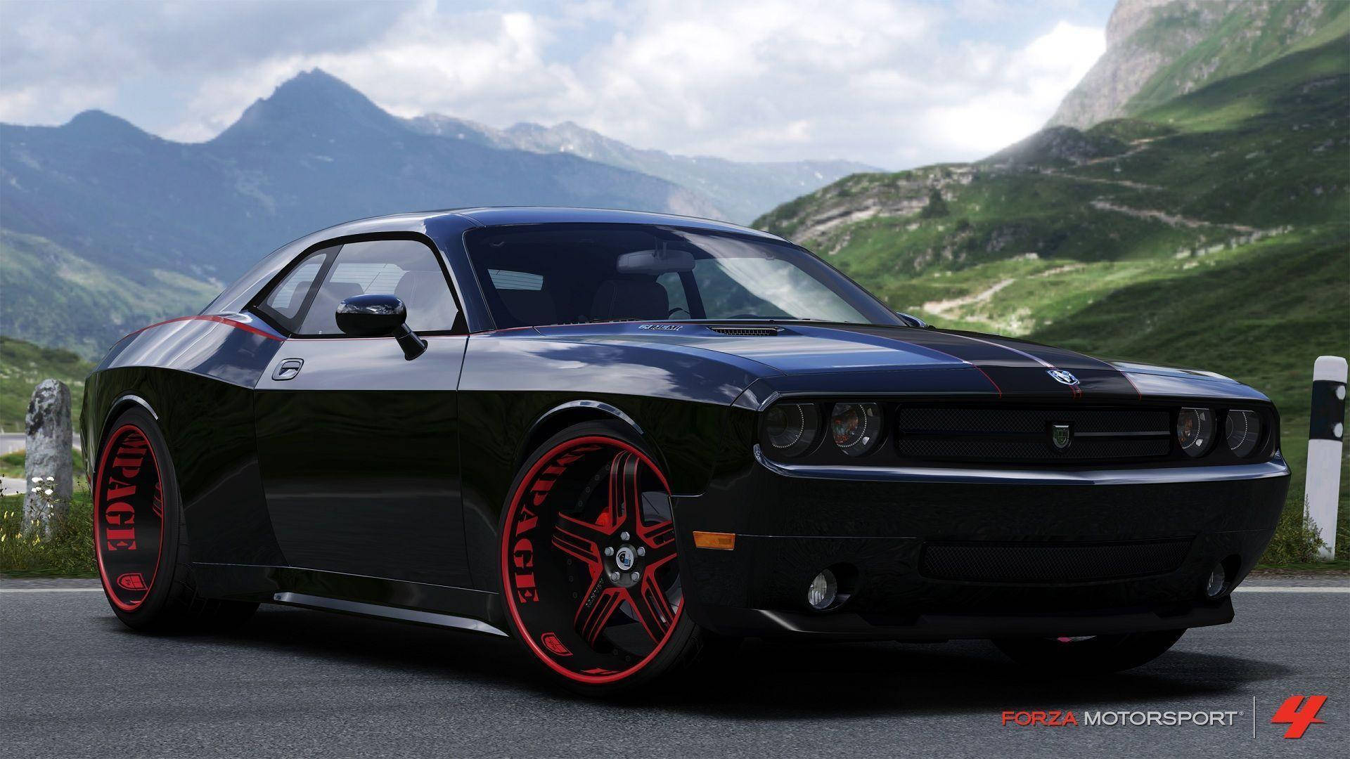 Dodge Challenger, red rims, black, Full HD Desktop Wallpaper