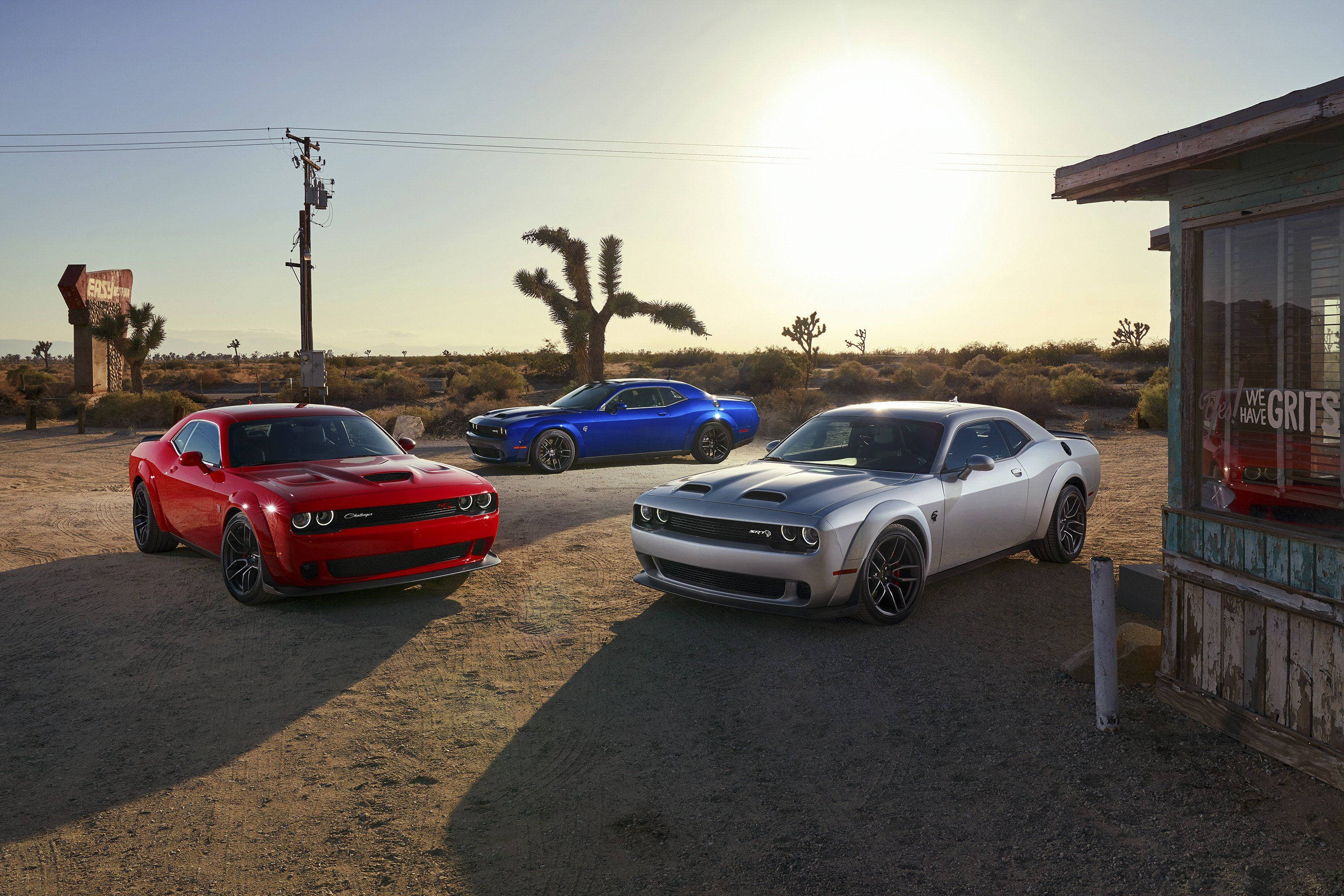 Dodge Challenger, red, blue, 2K Desktop Wallpaper