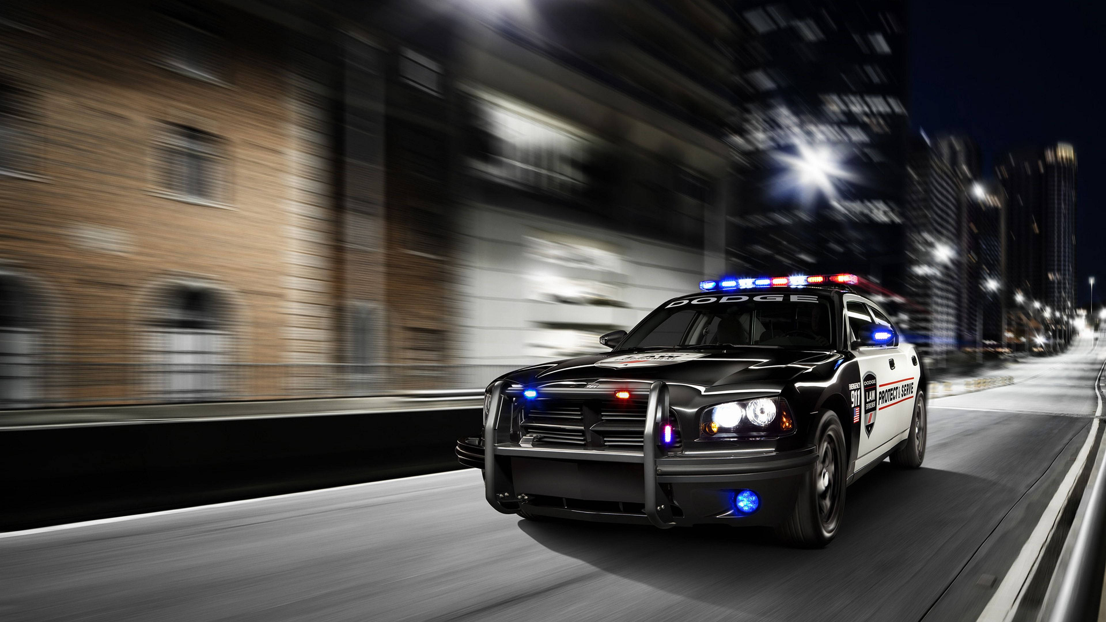Dodge Charger, police car, city street, 4K Desktop Wallpaper