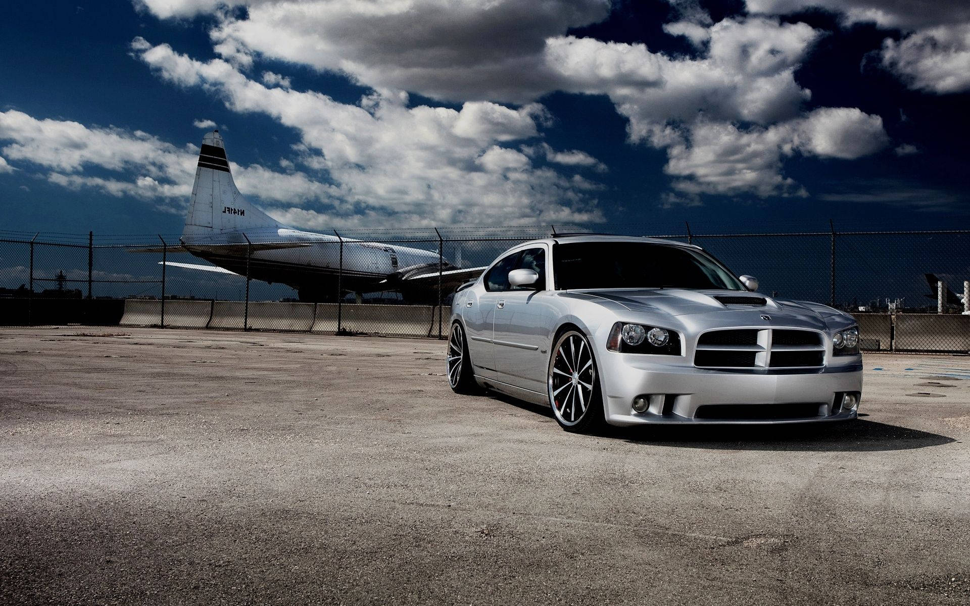 Dodge Charger, silver, cracked pavement, Full HD Desktop Wallpaper