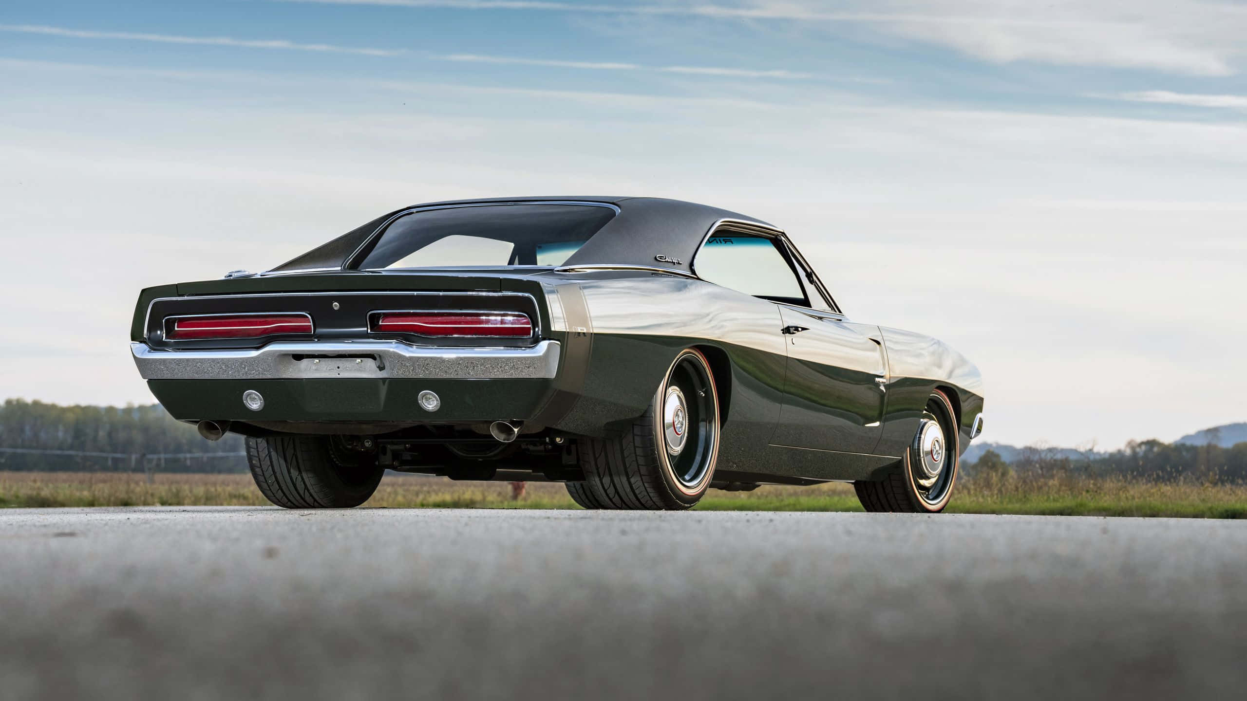 Dodge Charger, dark green, chrome accents, 2K Desktop Wallpaper