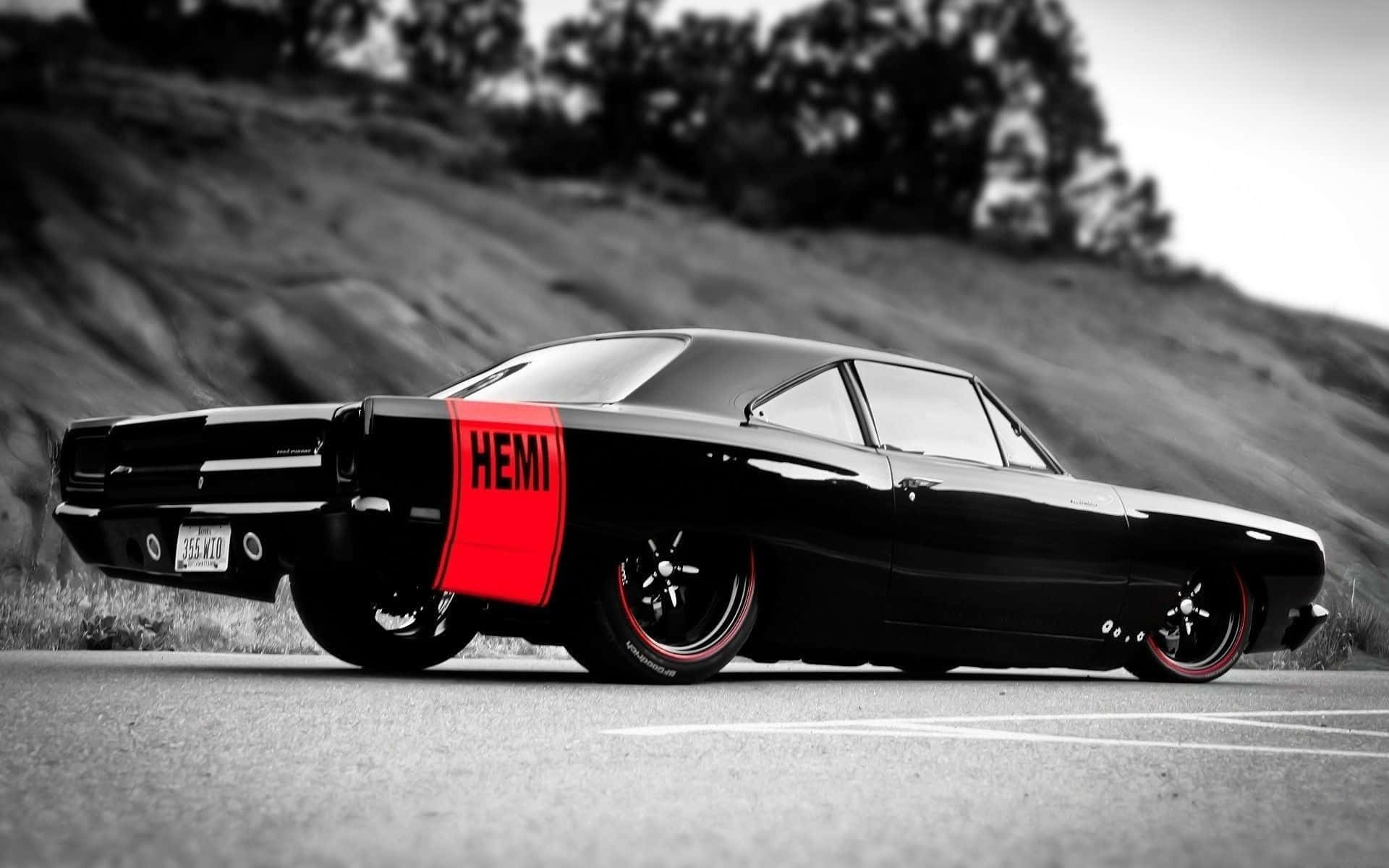 Dodge Charger, black, red HEMI stripe, Full HD Desktop Wallpaper