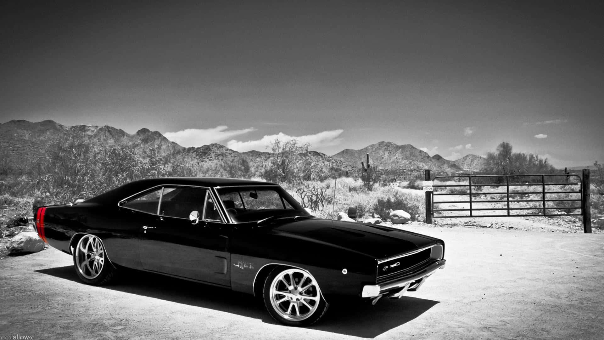 Dodge Charger, black, desert landscape, Full HD Desktop Wallpaper