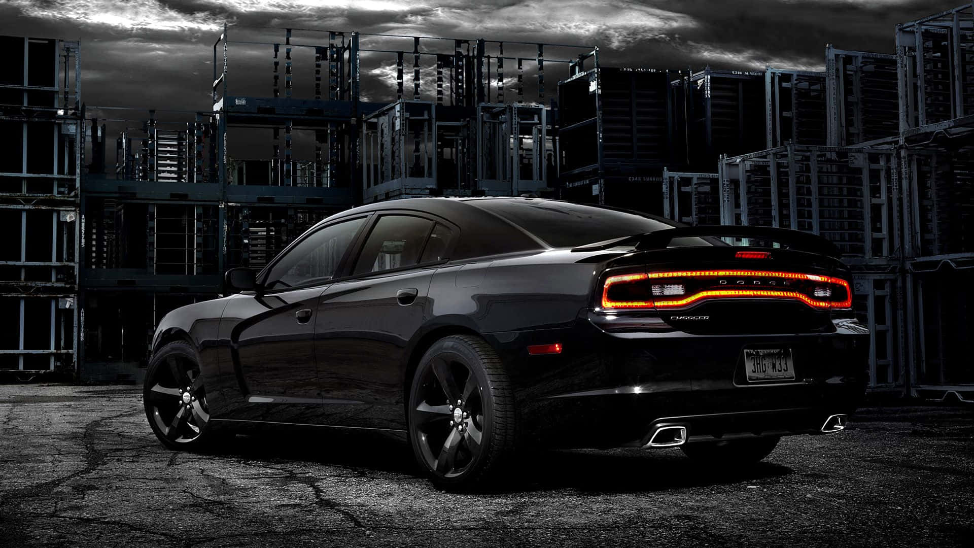 Dodge Charger, black, glowing orange taillights, Full HD Desktop Wallpaper