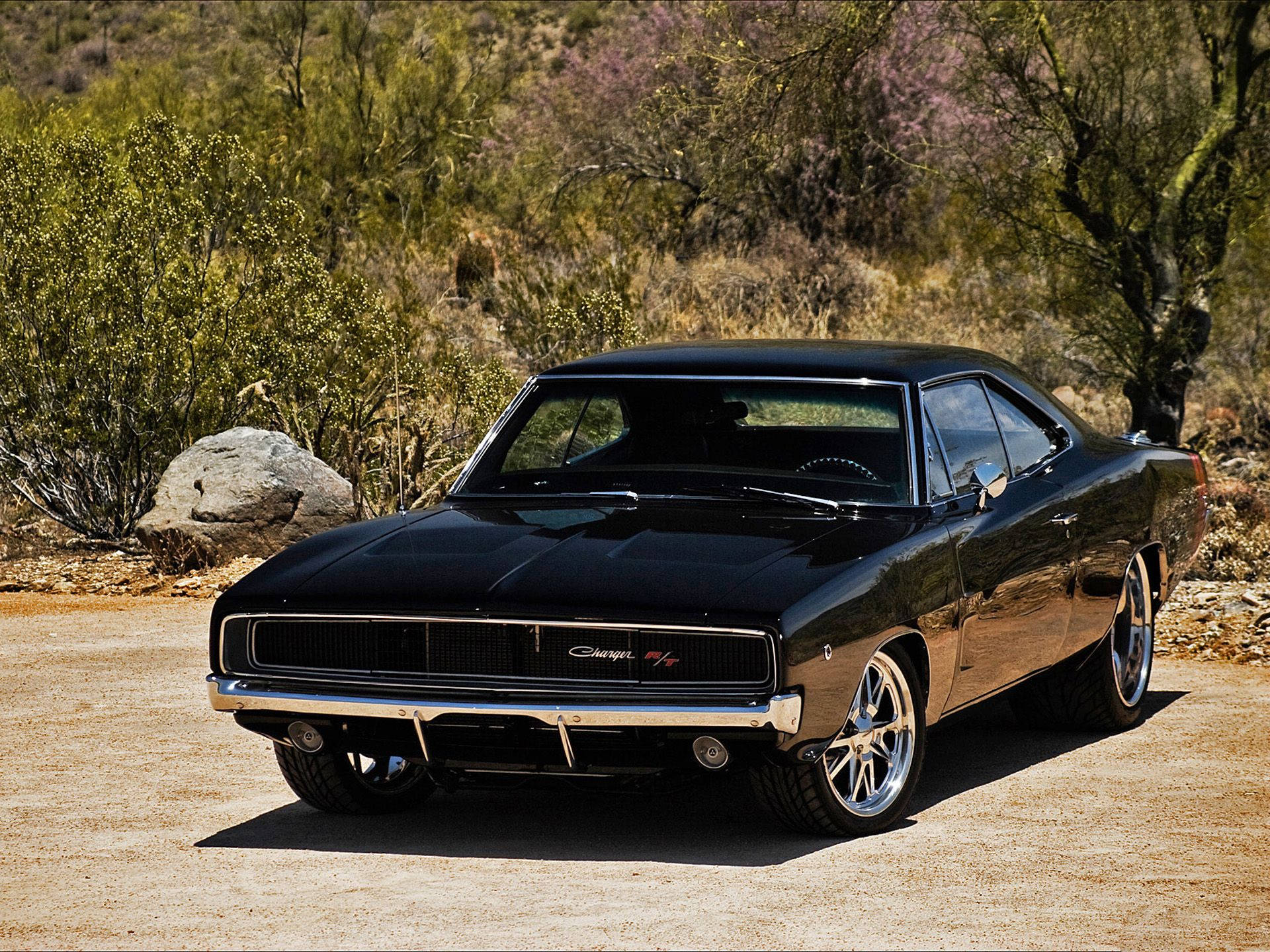 Dodge Charger R/T, glossy black, classic muscle car, Full HD Desktop Wallpaper