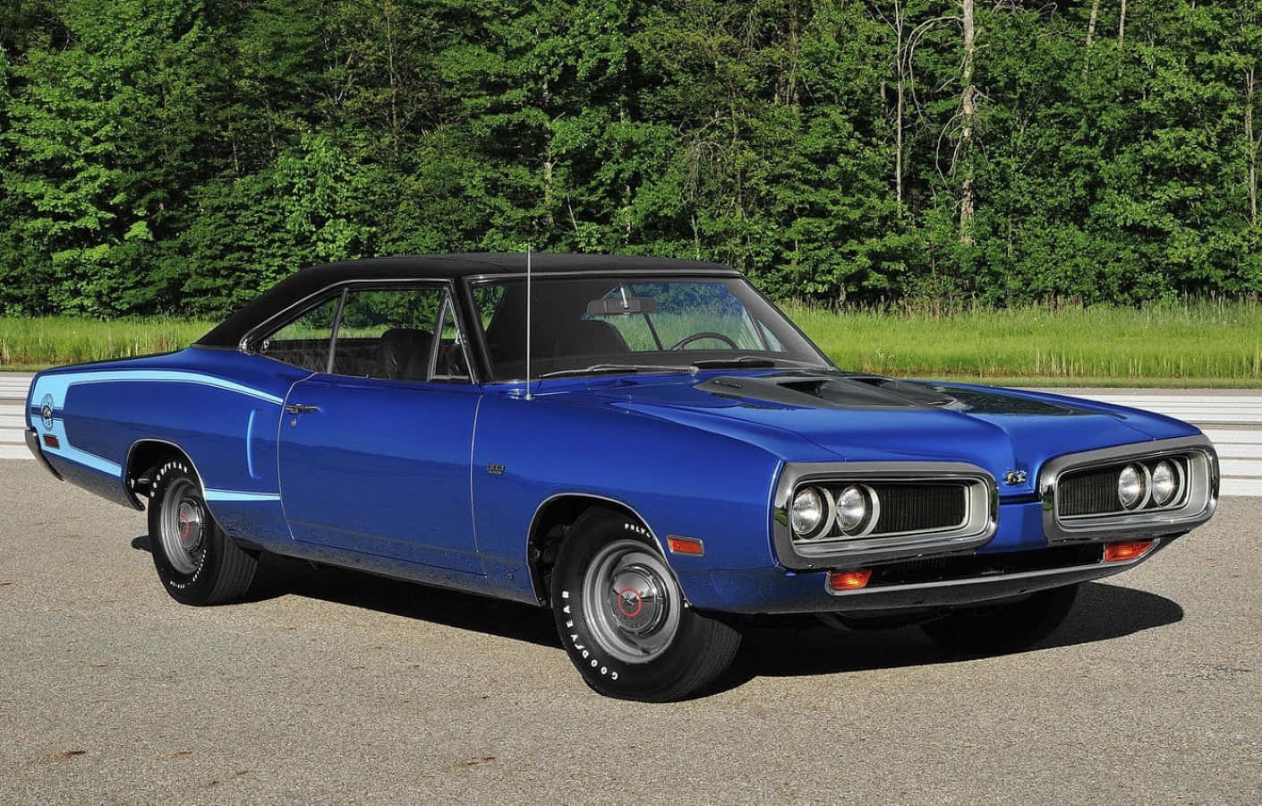 Dodge Coronet, vibrant blue, black hood stripes, HD Desktop Wallpaper