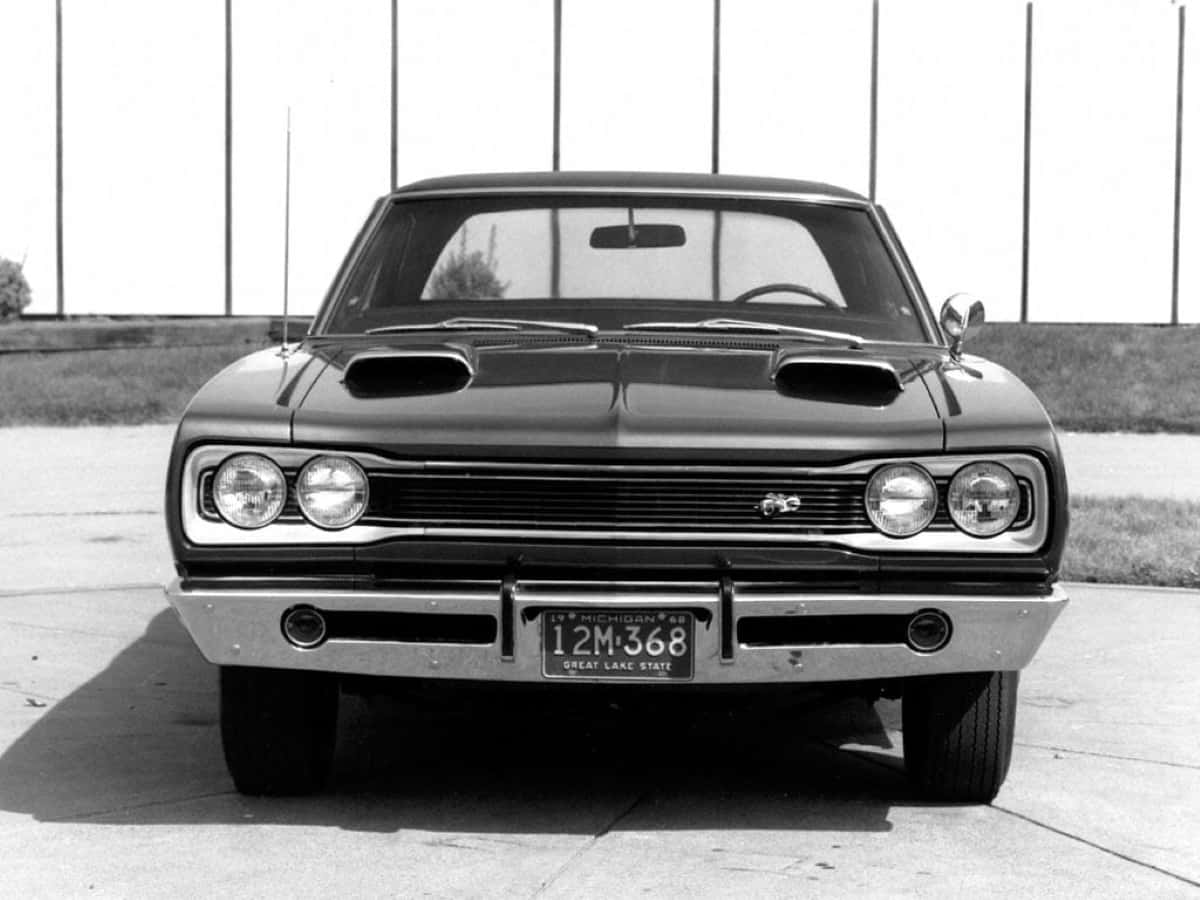 Dodge Coronet, classic black muscle car, hood scoops, SD Desktop Wallpaper