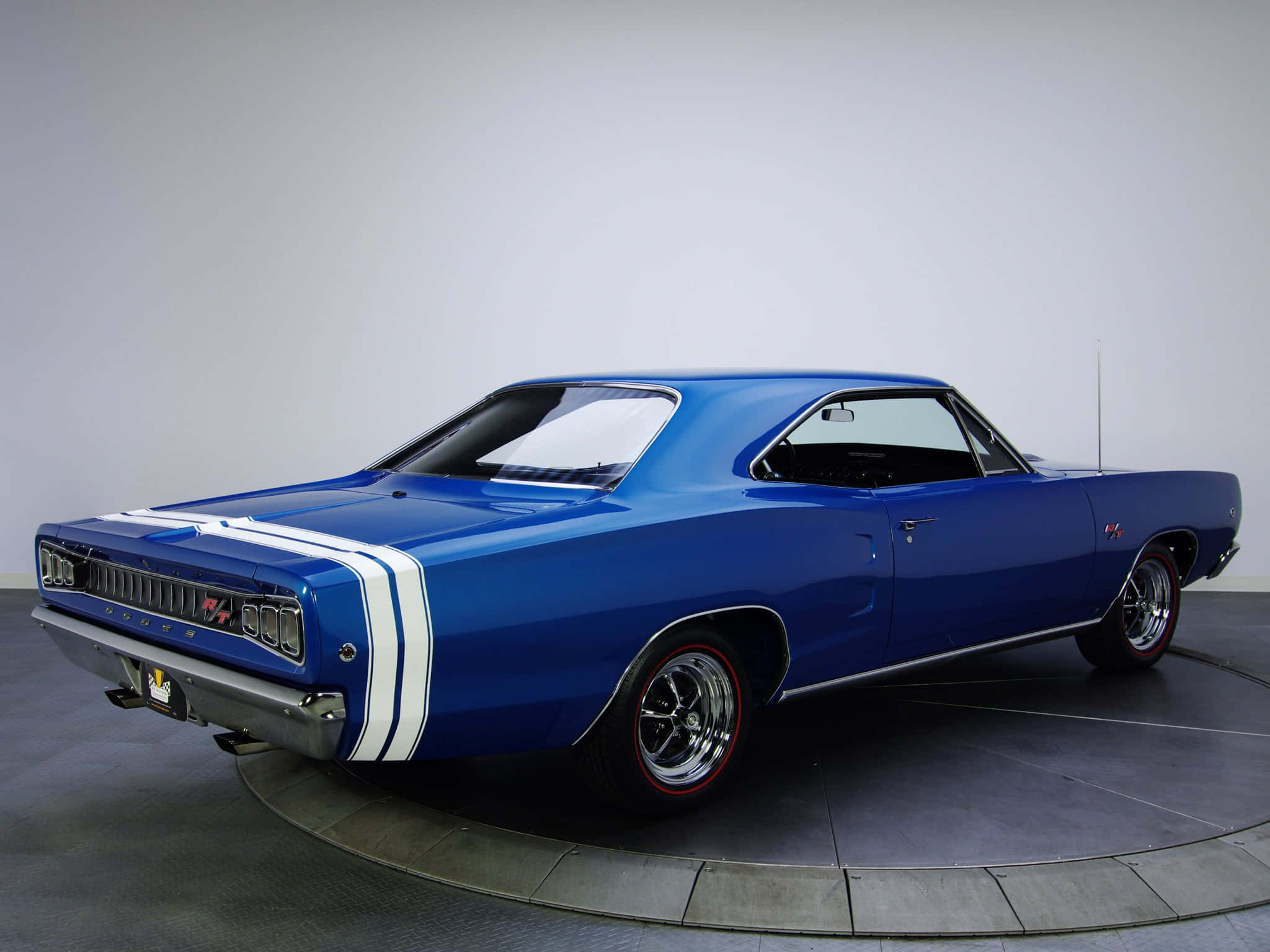 Dodge Coronet, glossy blue, white racing stripes, Full HD Desktop Wallpaper