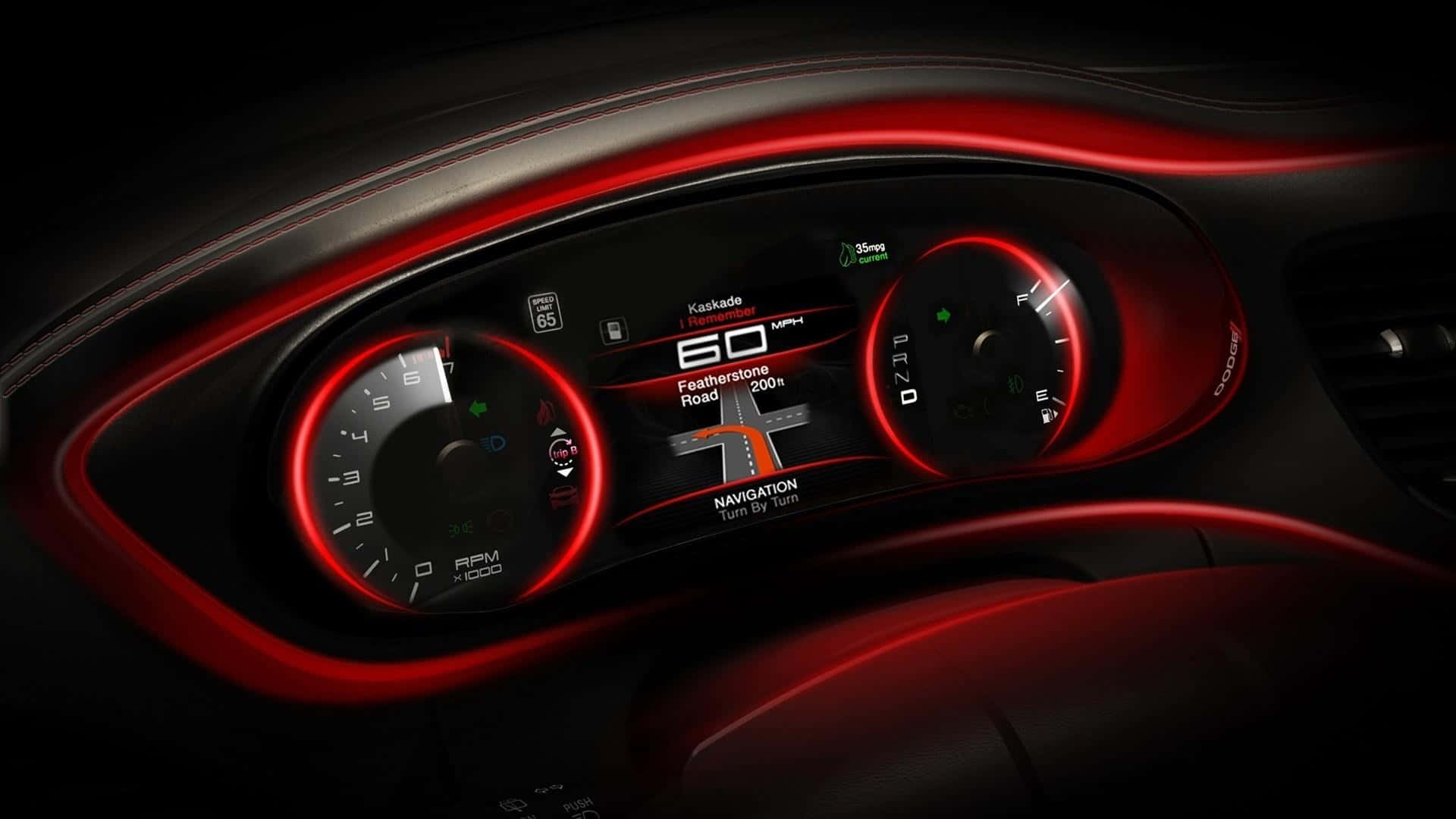 Dodge Dart, dashboard, vibrant red glowing accents, Full HD Desktop Wallpaper