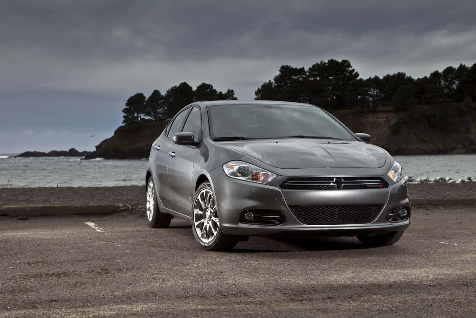 Dodge Dart, sleek silver sedan, coastal road, HD Desktop Wallpaper