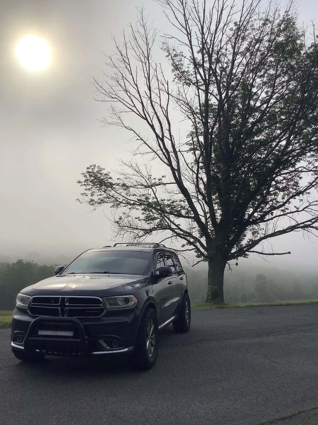 Dodge Durango, dark gray, misty road, HD Phone Wallpaper