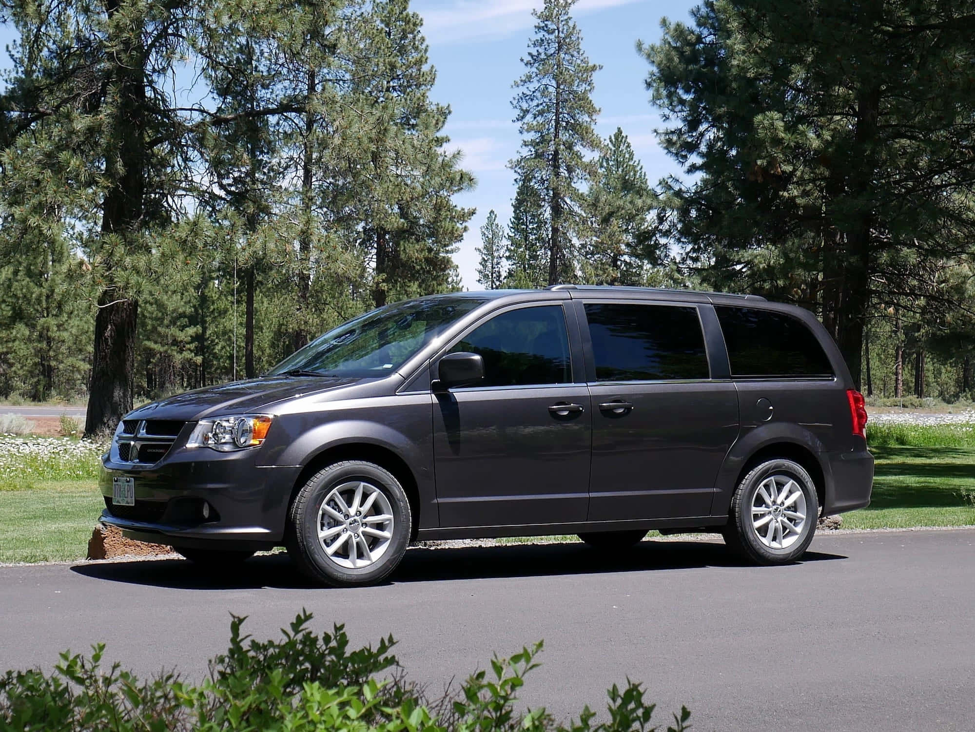 Dodge Grand Caravan, dark gray, paved road, Full HD Desktop Wallpaper