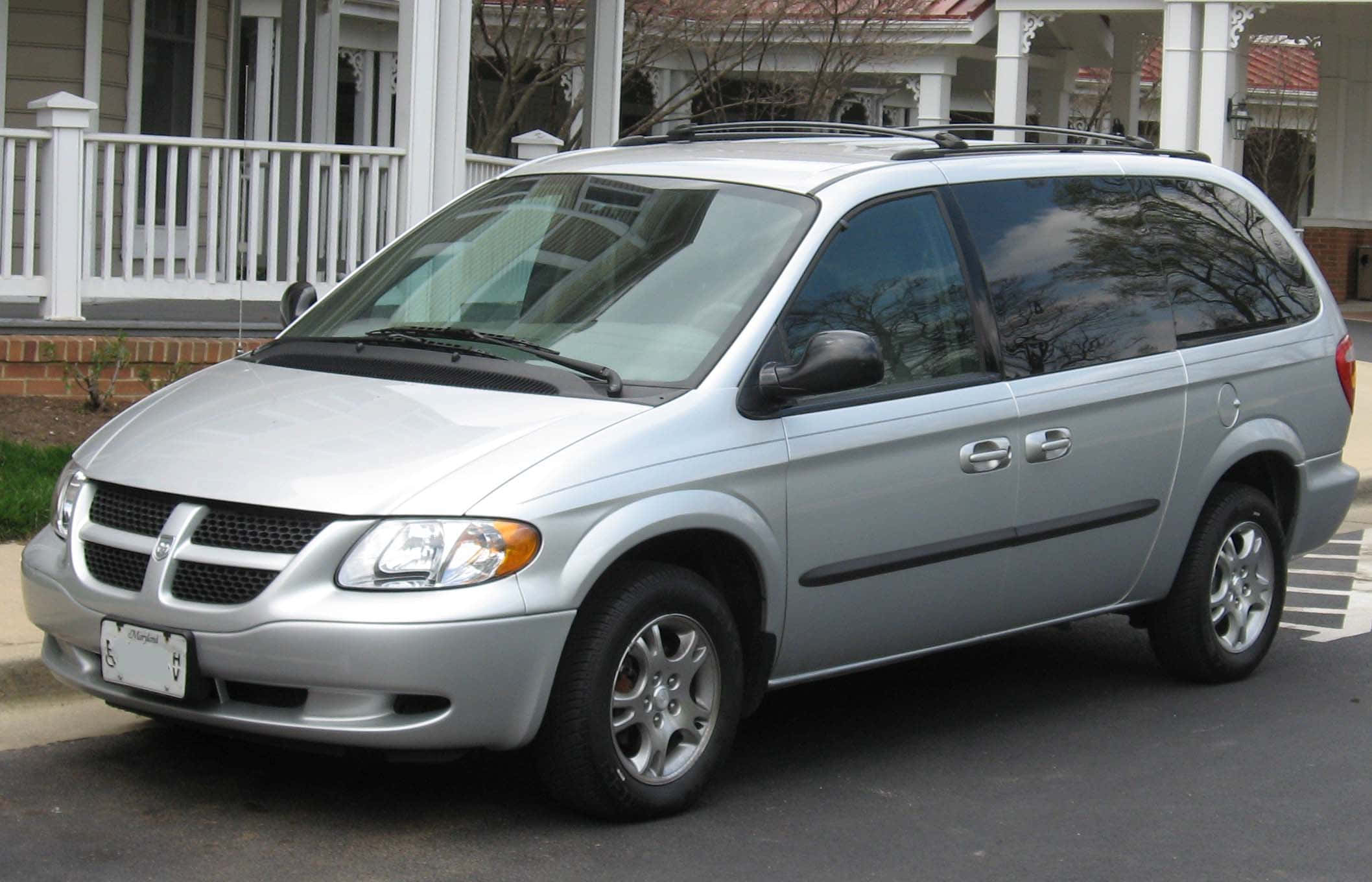 Silver Dodge Grand Caravan, street, house, Full HD Desktop Wallpaper