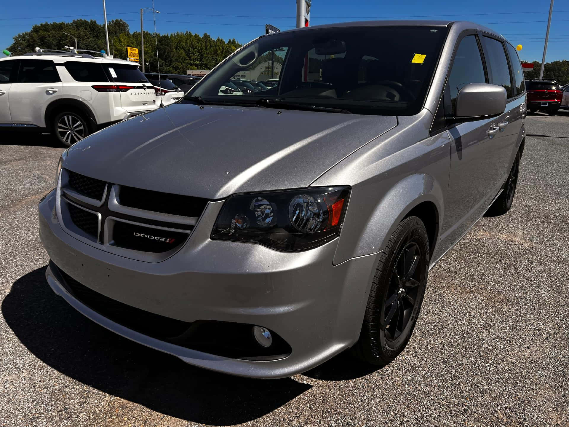 Silver Dodge Grand Caravan, black wheels, gravel, Full HD Desktop Wallpaper