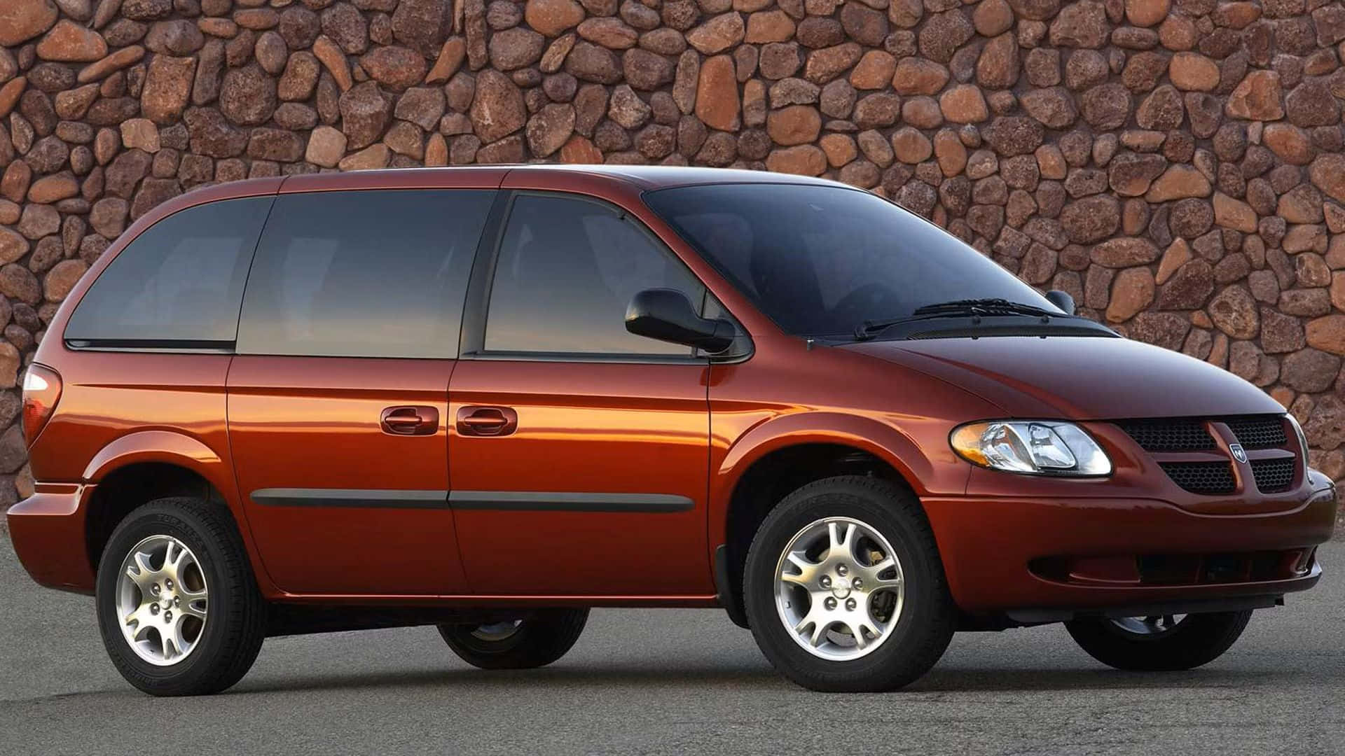 Dodge Grand Caravan, glossy copper, textured stone wall, Full HD Desktop Wallpaper