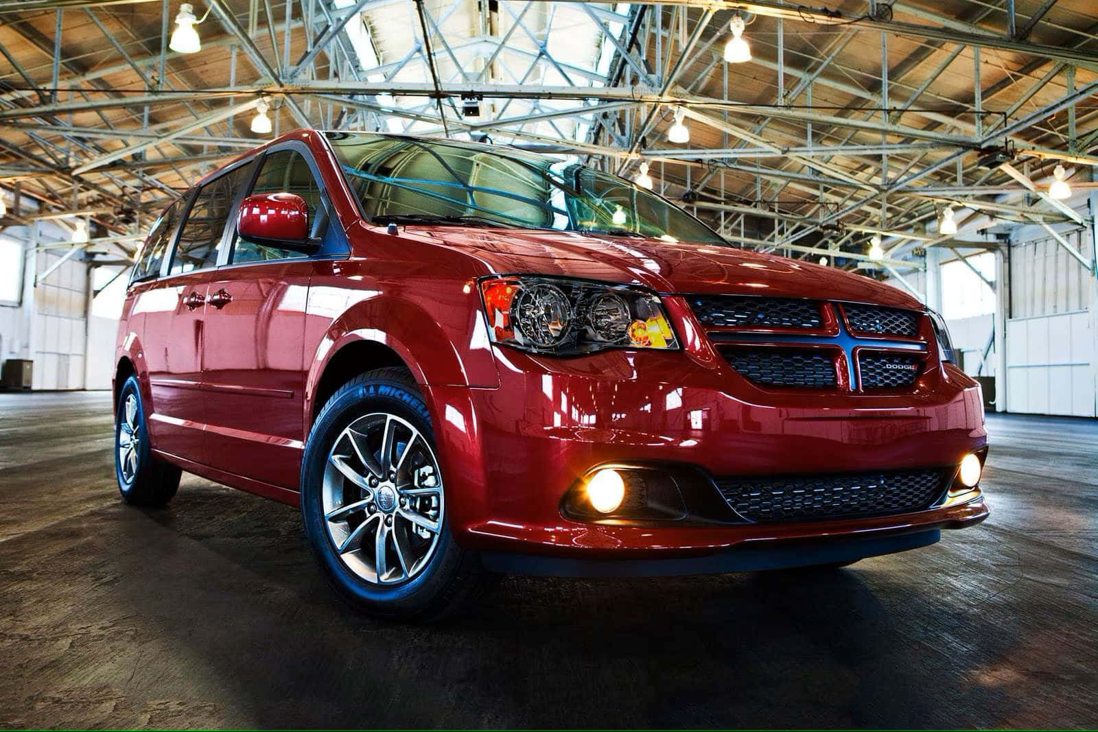 Red Dodge Grand Caravan, glossy red, industrial warehouse, HD Desktop Wallpaper