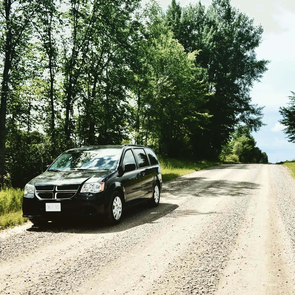 Dodge Grand Caravan, black, gravel road, SD Desktop Wallpaper
