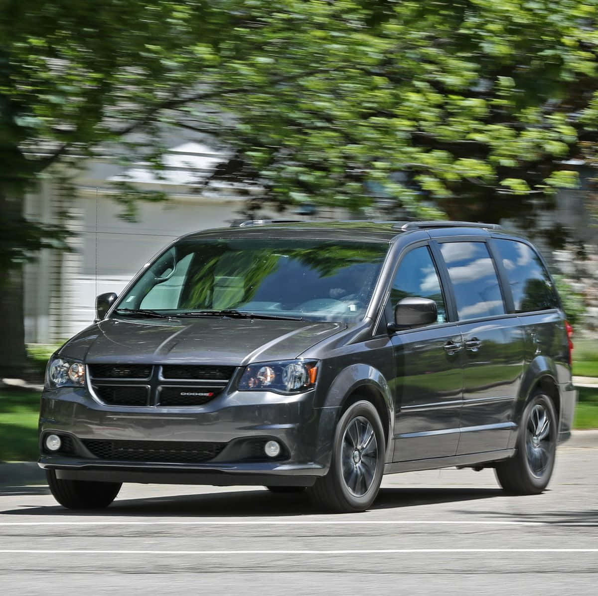 Dodge Grand Caravan, sleek gray, suburban street, SD Desktop Wallpaper