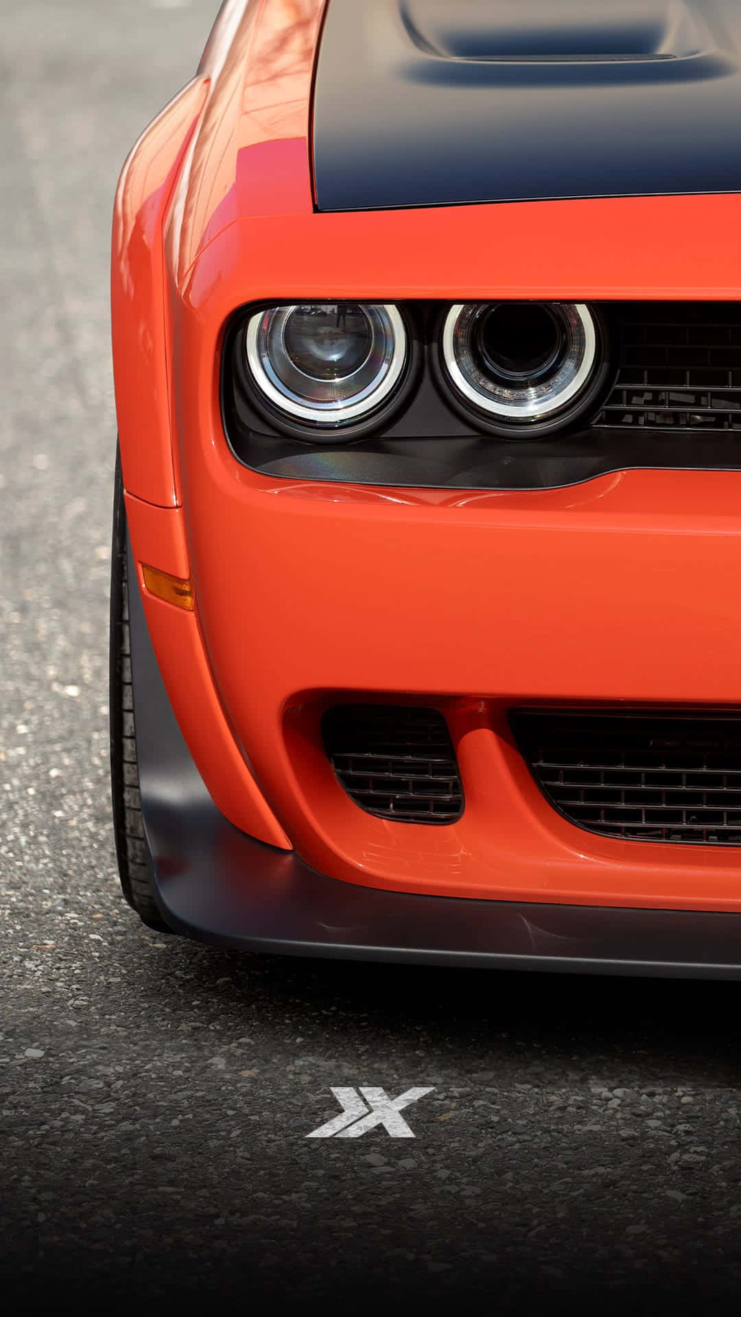 Dodge Hellcat, vibrant orange, bold headlights, Full HD Phone Wallpaper
