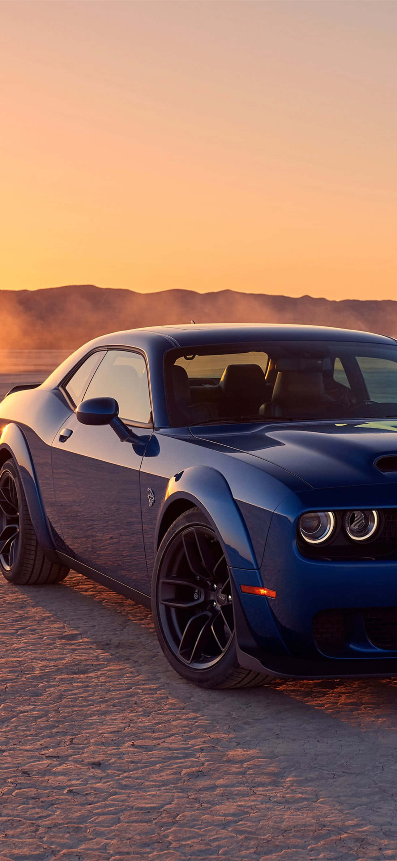 Dodge Hellcat, sunset, blue, 2K Phone Wallpaper