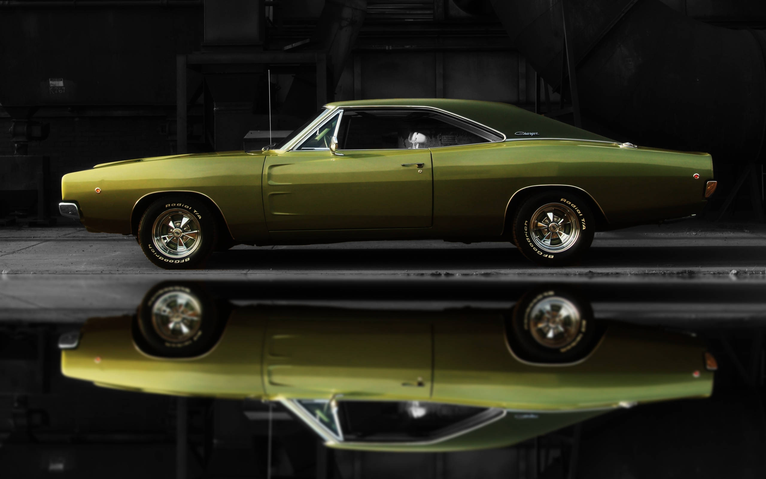Dodge, classic muscle car, olive green, 2K Desktop Wallpaper