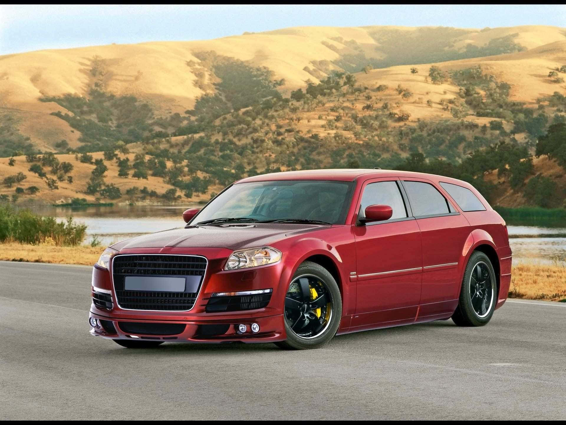 Dodge Magnum, glossy red station wagon, black rims, Full HD Desktop Wallpaper