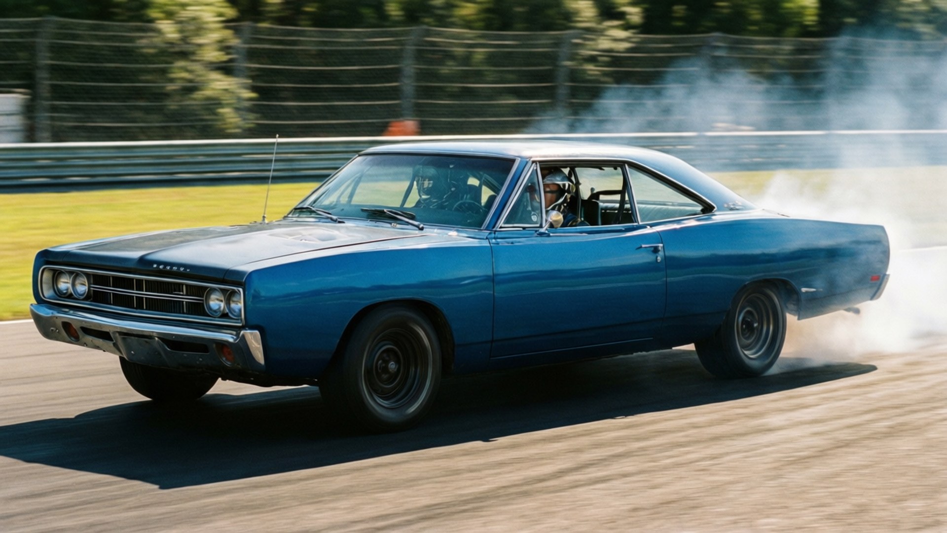 Dodge Polara, Blue, racing on track, Full HD Desktop Wallpaper