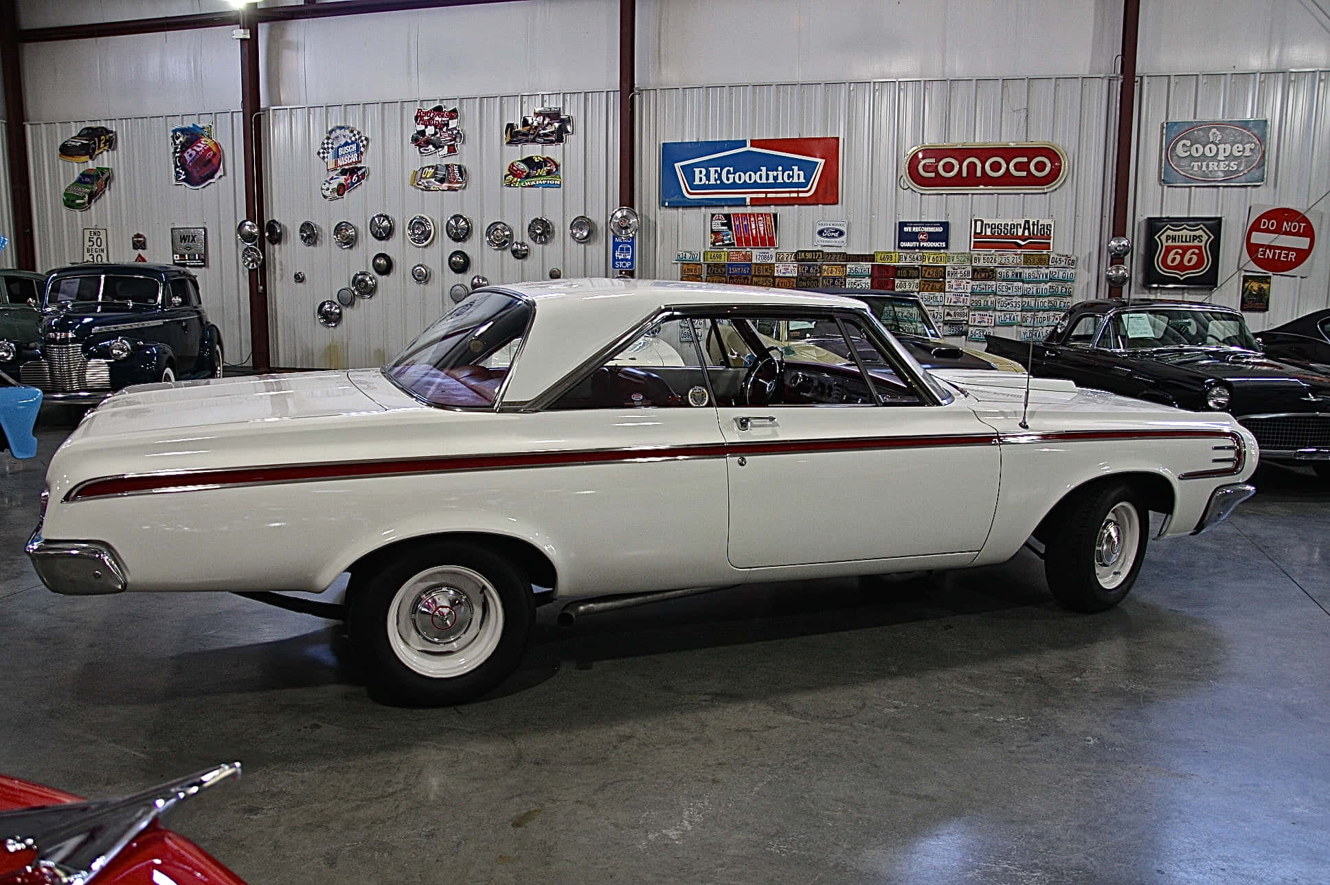 Dodge Polara, white classic car, red pinstripes, Full HD Desktop Wallpaper