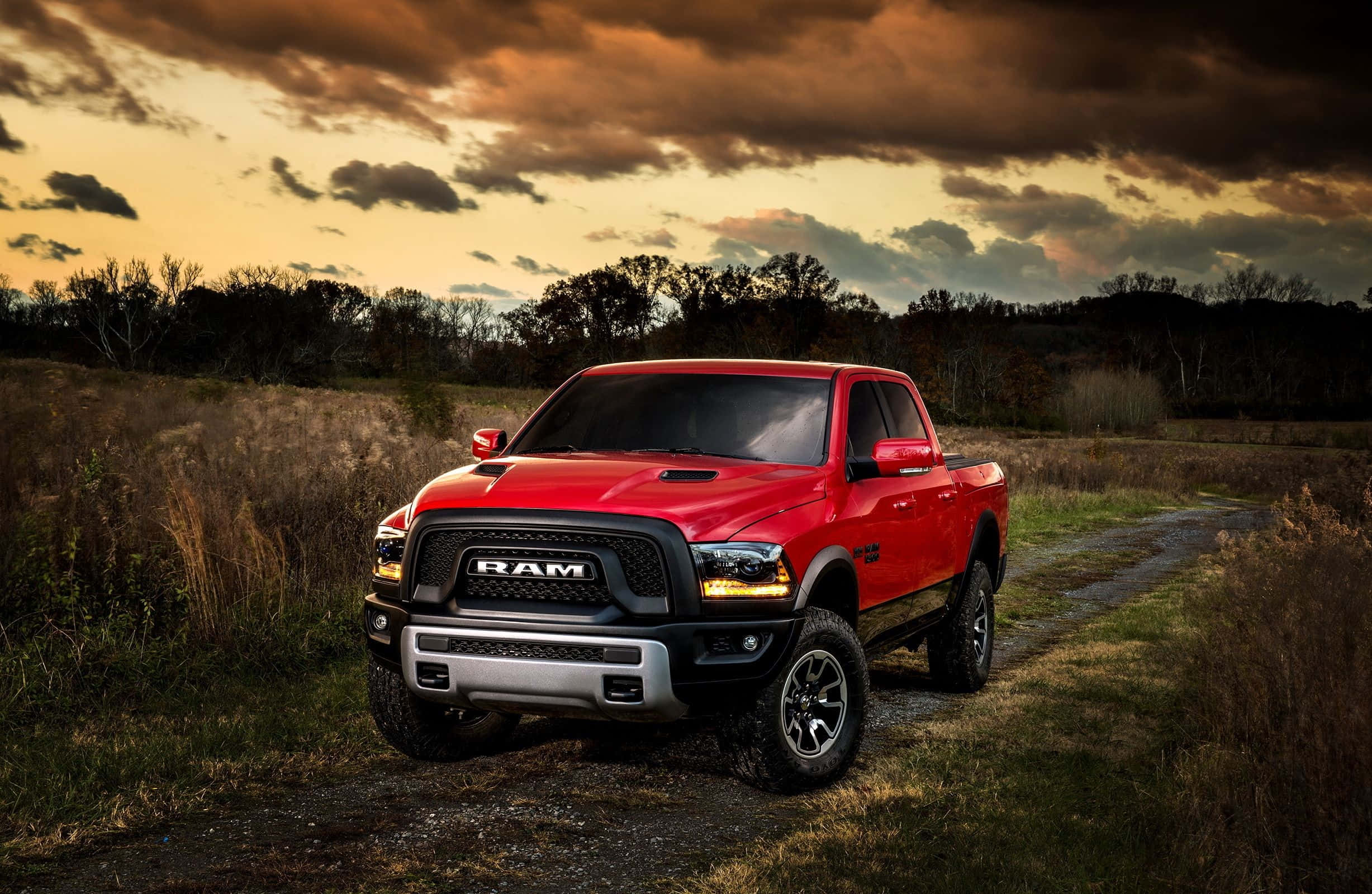 Dodge Ram, red, gravel path, Full HD Desktop Wallpaper
