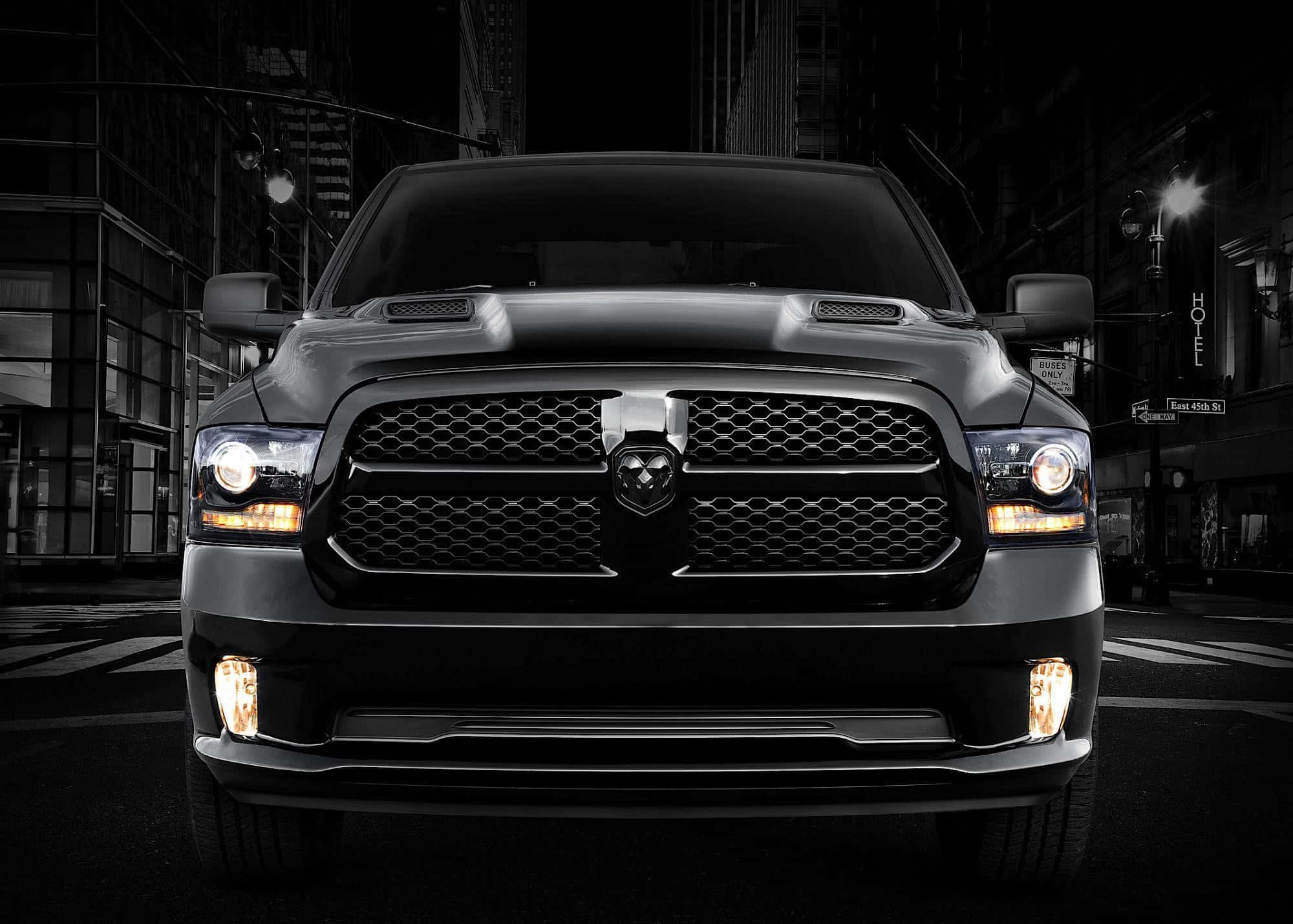 Dodge Ram, black, glowing headlights, Full HD Desktop Wallpaper
