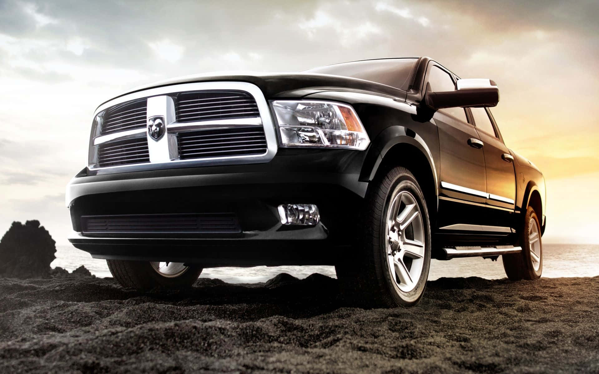 Dodge Ram, black, volcanic sand, Full HD Desktop Wallpaper