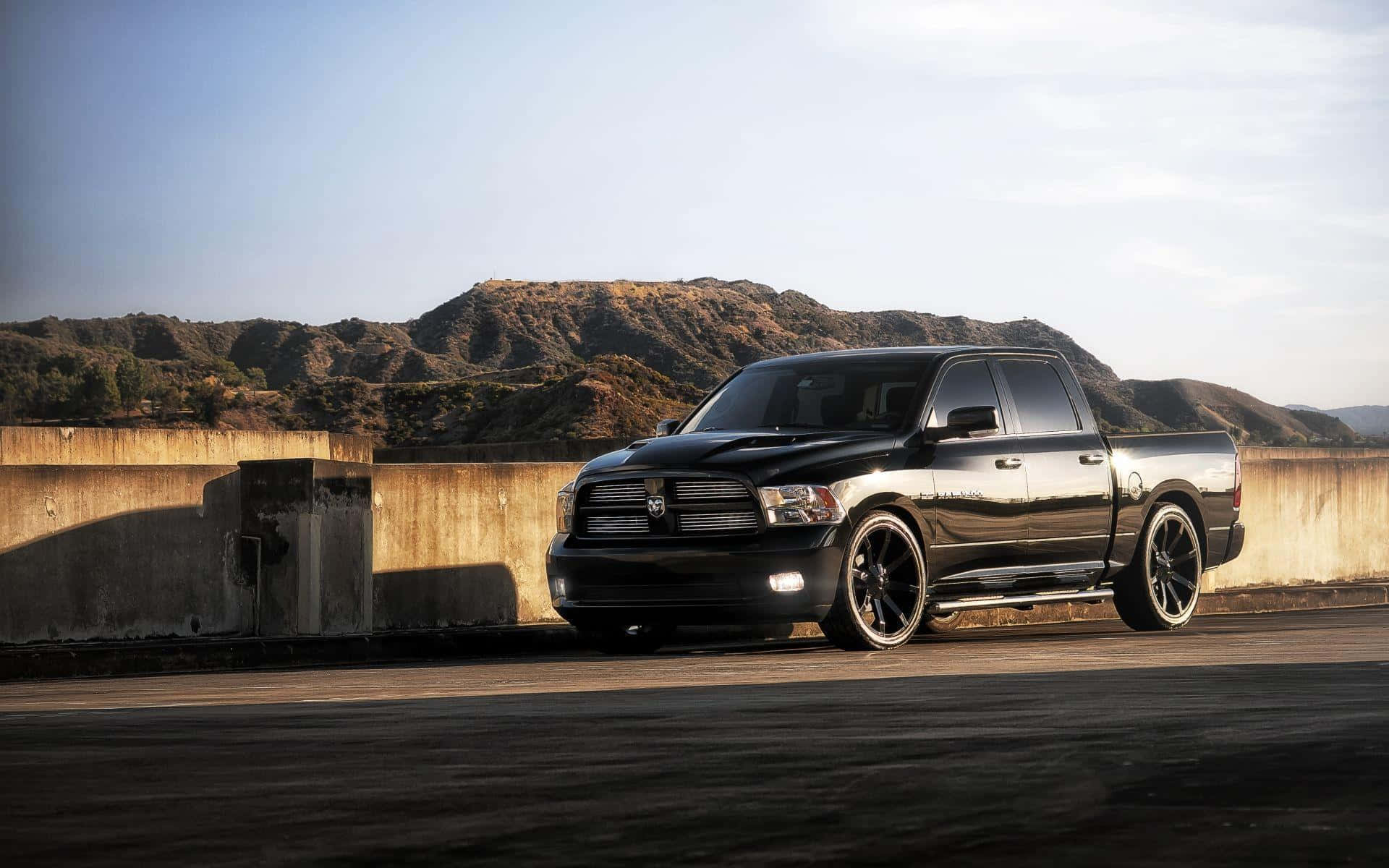 Dodge Ram, black, concrete overpass, Full HD Desktop Wallpaper