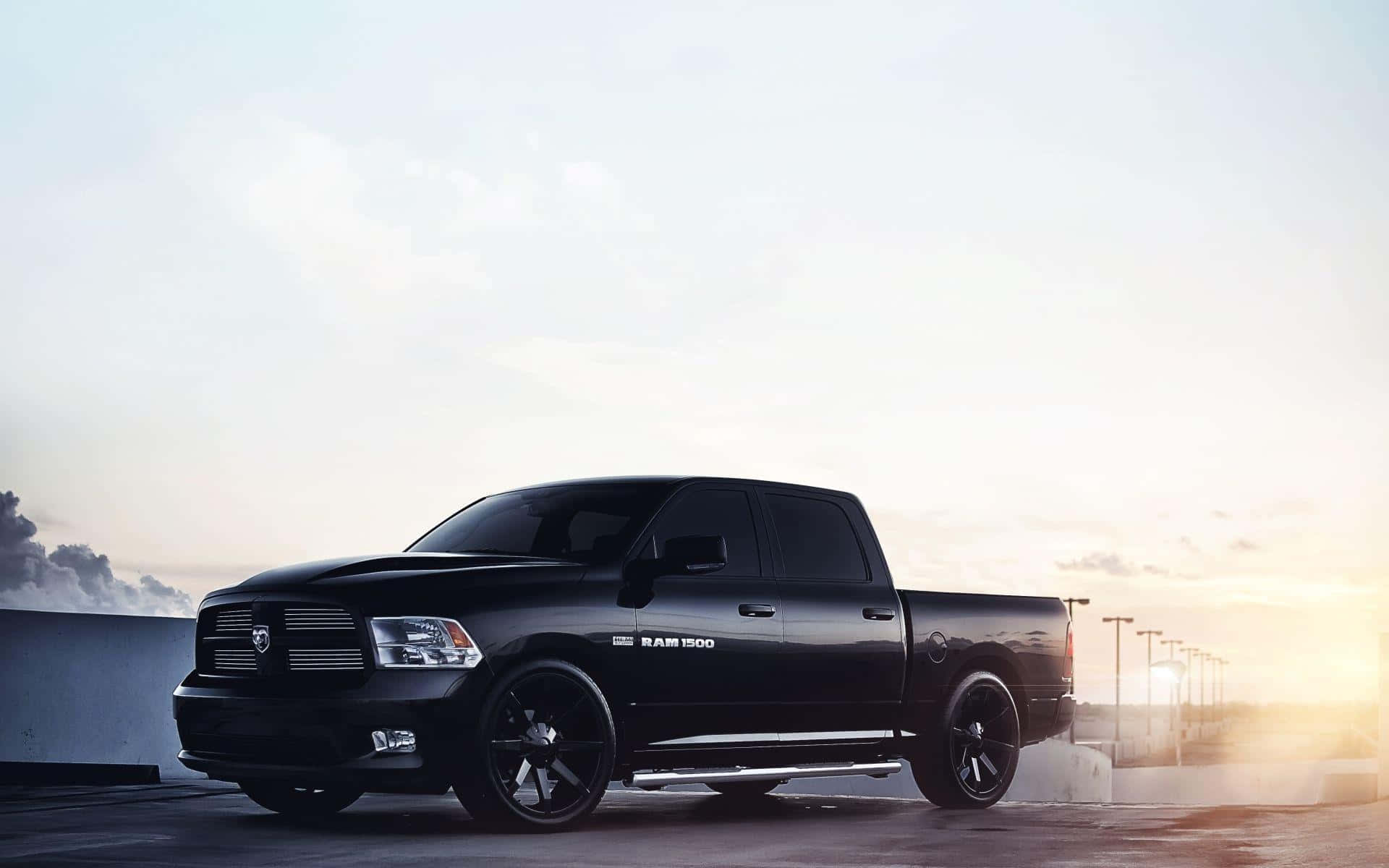 Dodge Ram 1500, black, concrete rooftop, Full HD Desktop Wallpaper