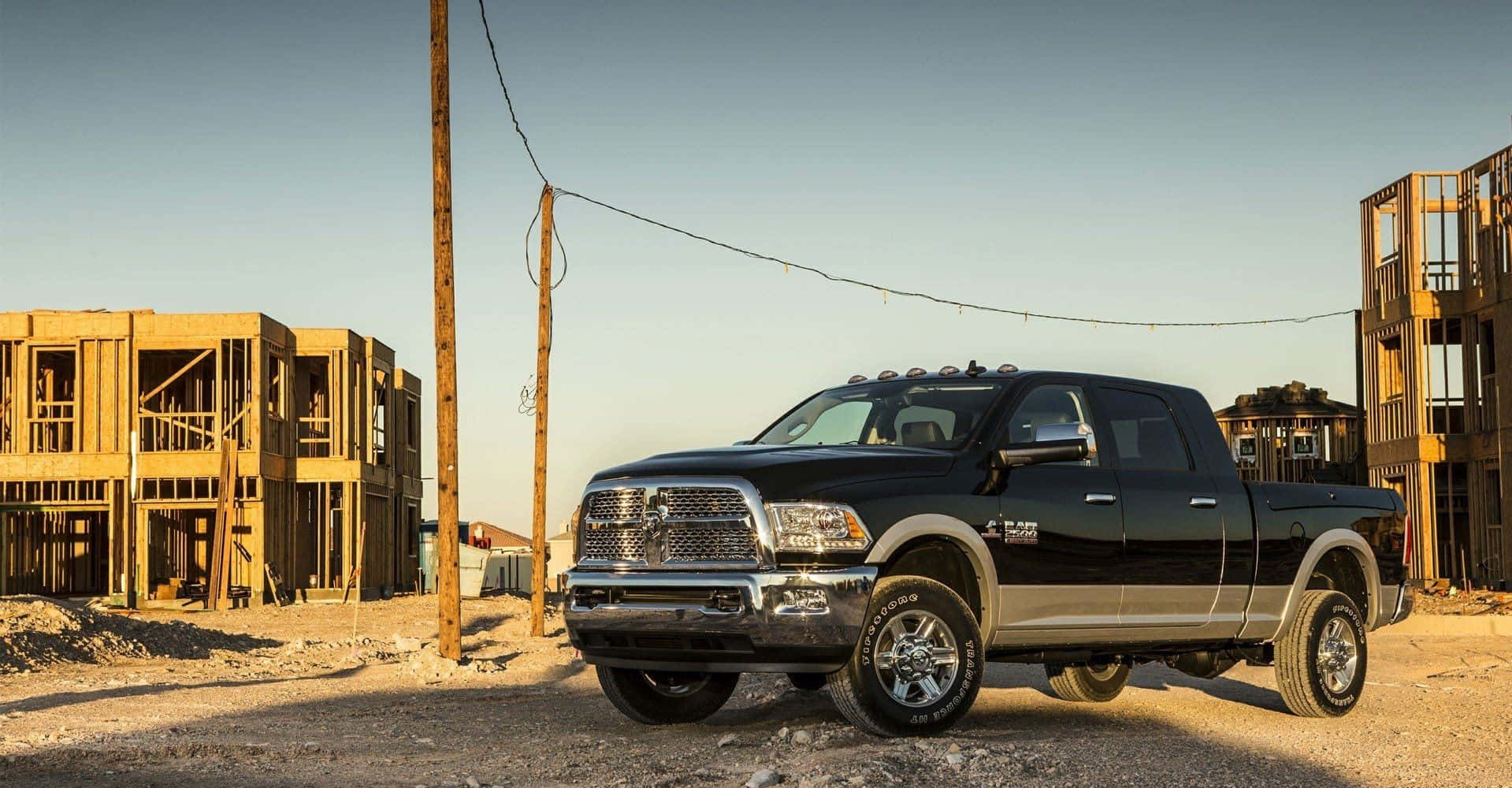 Dodge Ram, black, dusty construction site, HD Desktop Wallpaper