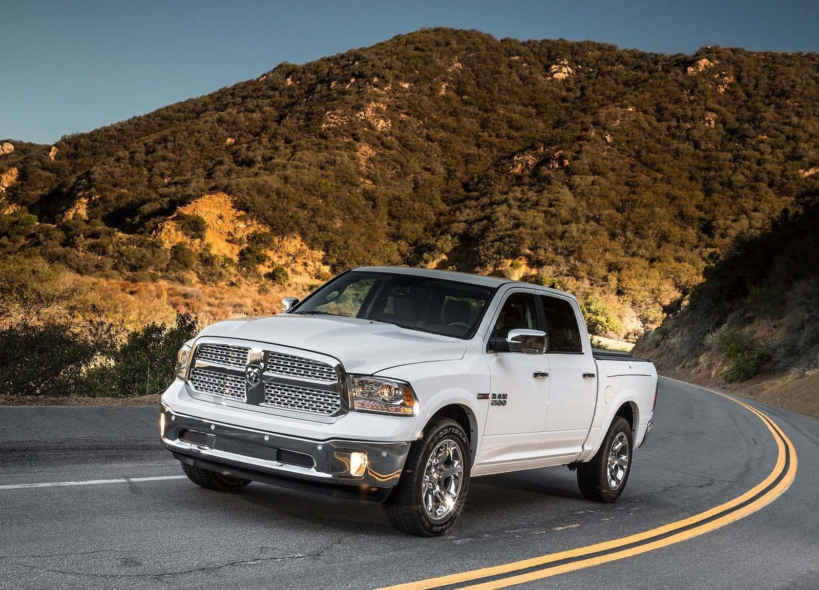 Dodge Ram, white, mountain road, HD Desktop Wallpaper