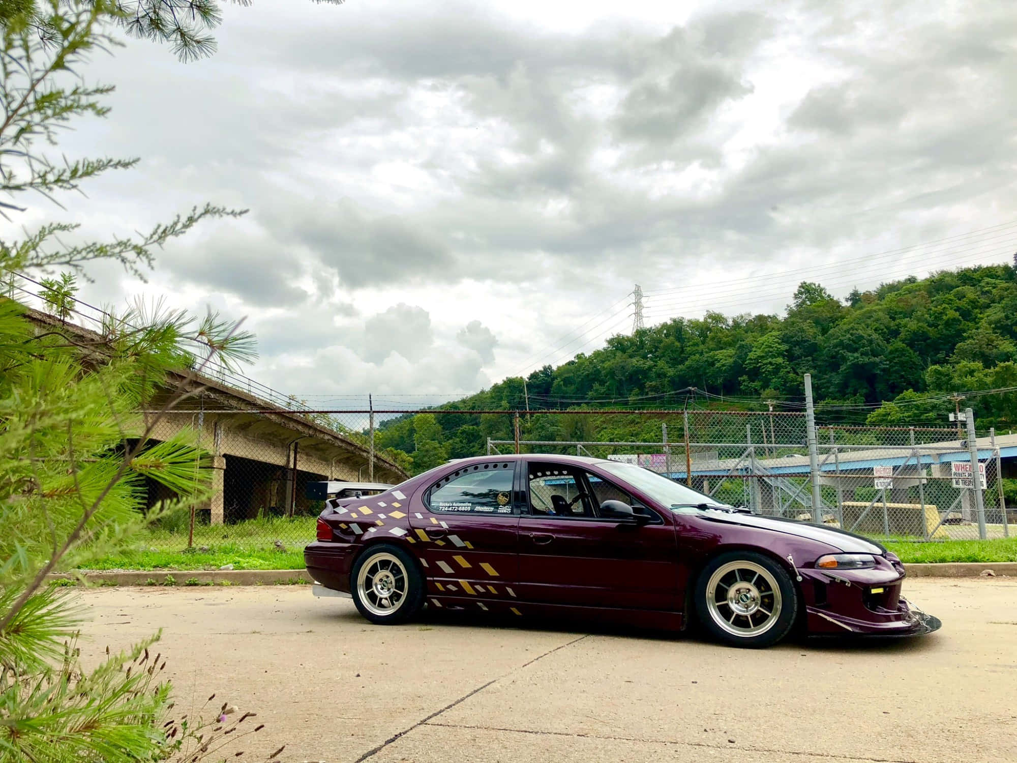 Dodge Stratus, maroon, yellow checkered decals, Full HD Desktop Wallpaper